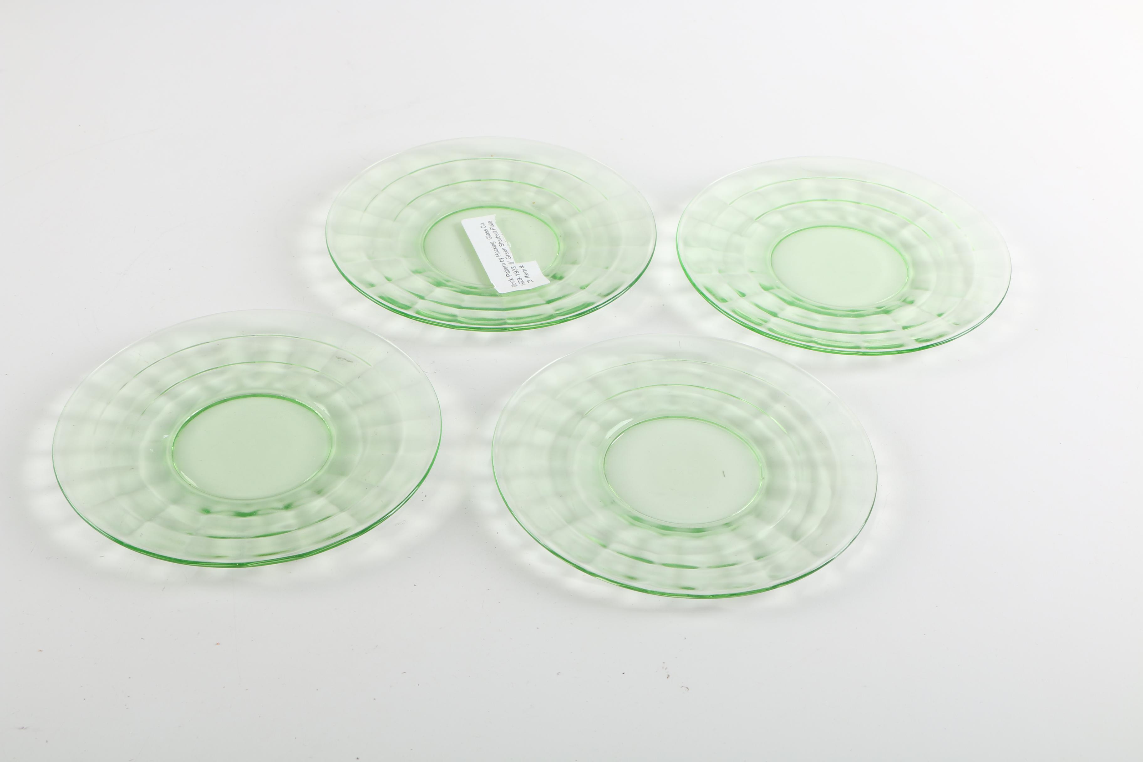 Anchor Hocking "Block Optic" Green Sherbet Cups and Plates