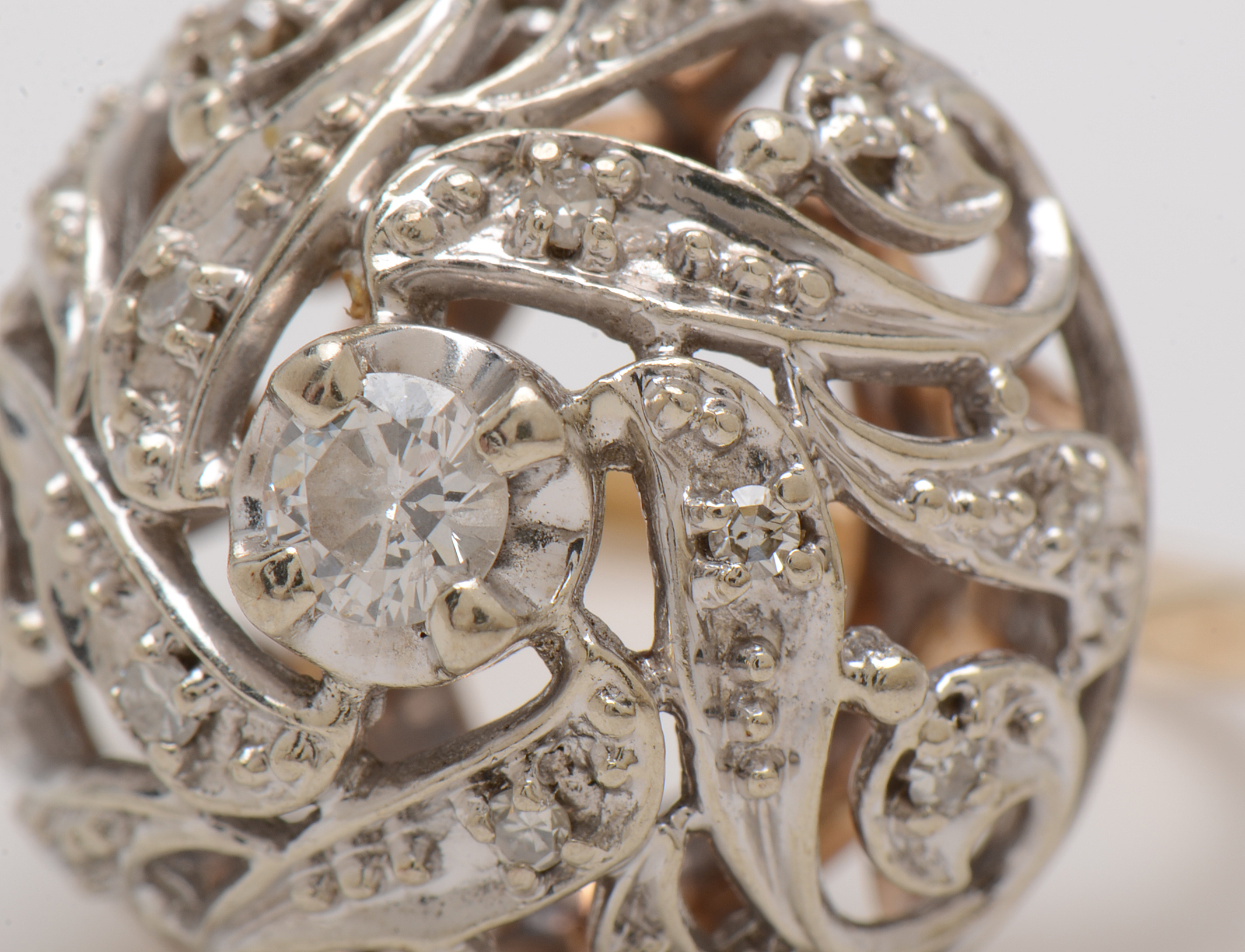 Retro Modern 14K Yellow Gold Diamond Pierced Dome Cocktail Ring