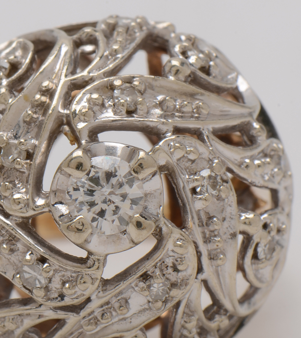 Retro Modern 14K Yellow Gold Diamond Pierced Dome Cocktail Ring