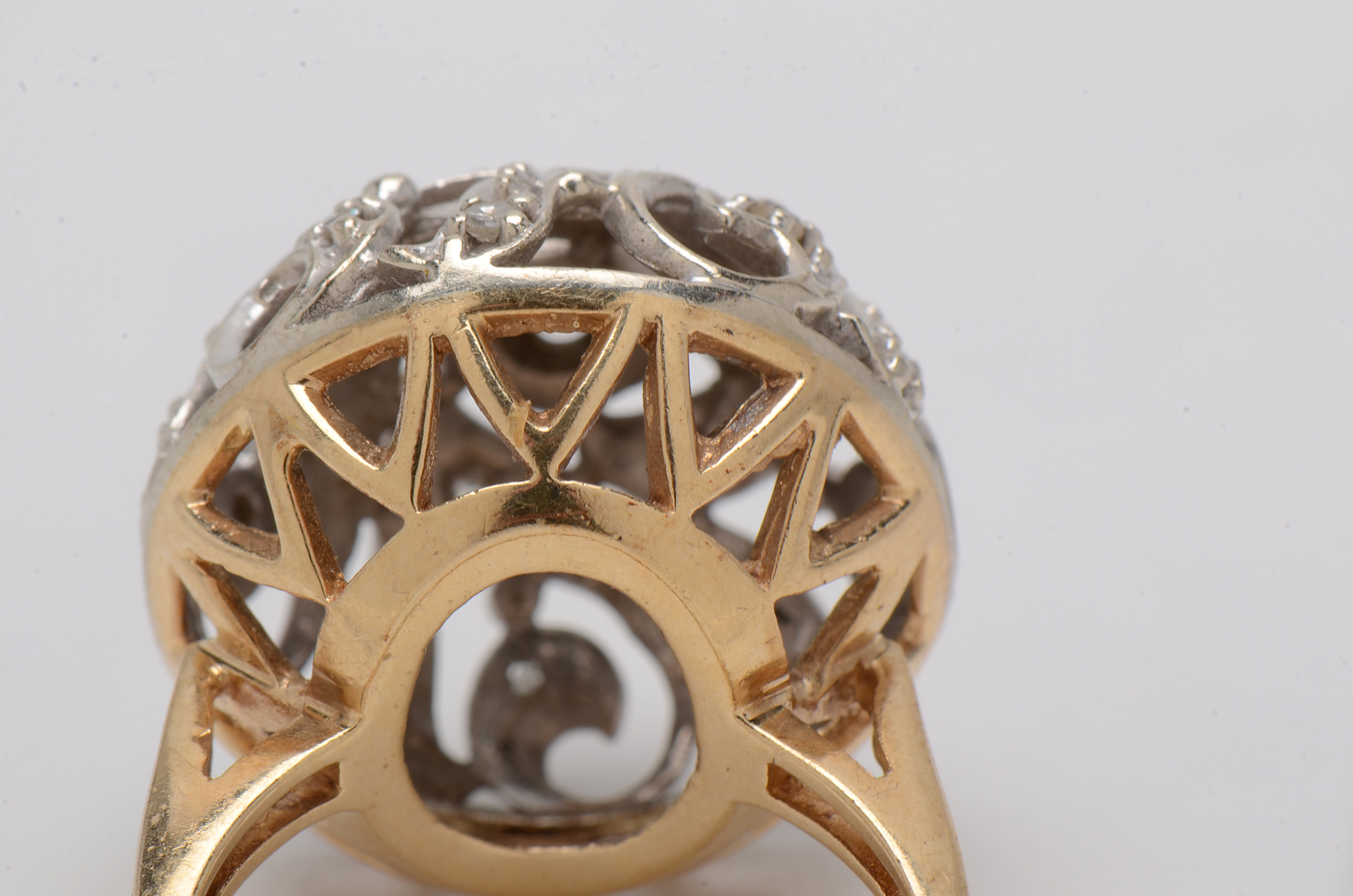 Retro Modern 14K Yellow Gold Diamond Pierced Dome Cocktail Ring