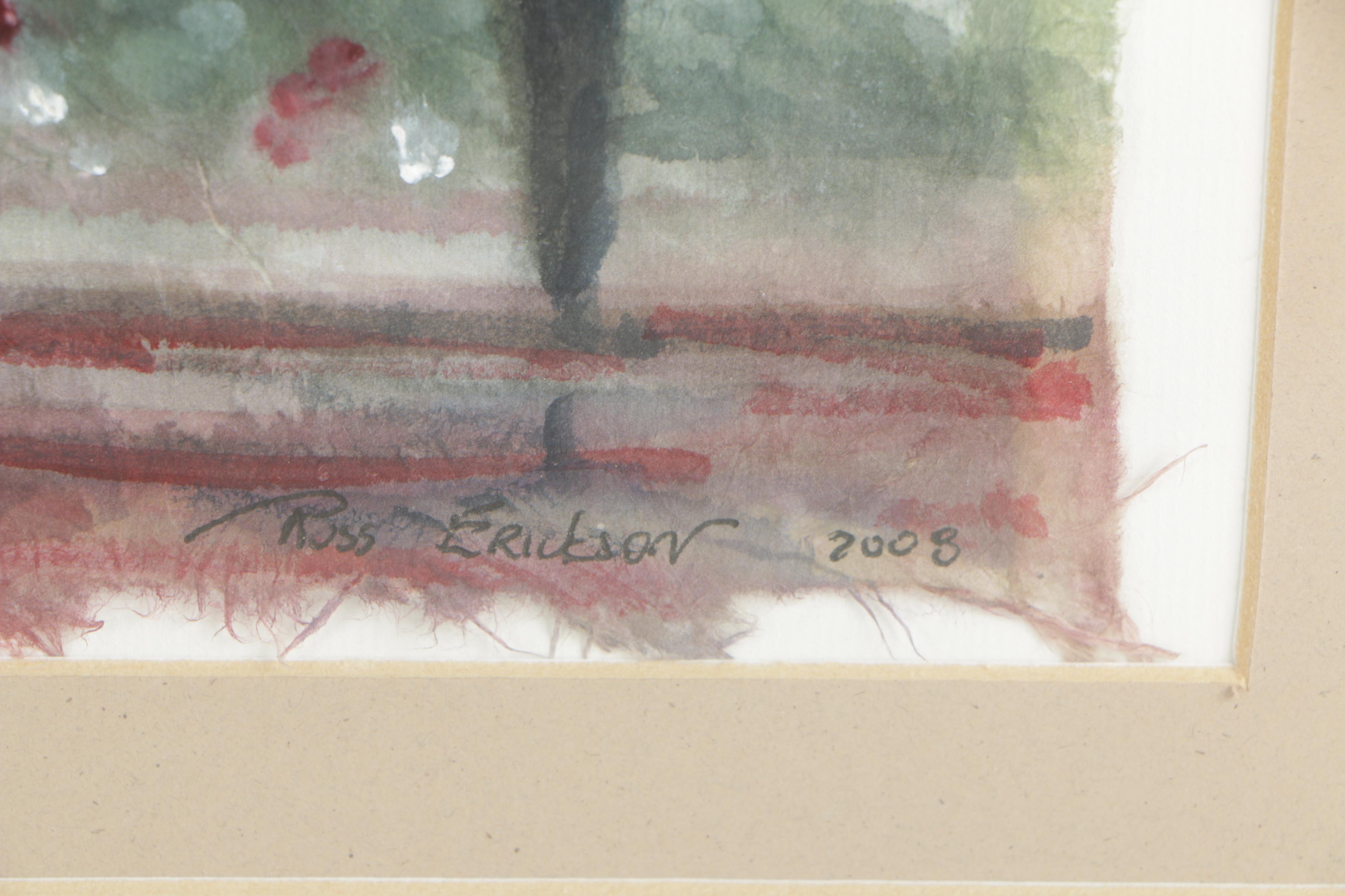 Ross Erickson Embellished Watercolor Painting "Walk in the Park at Night"