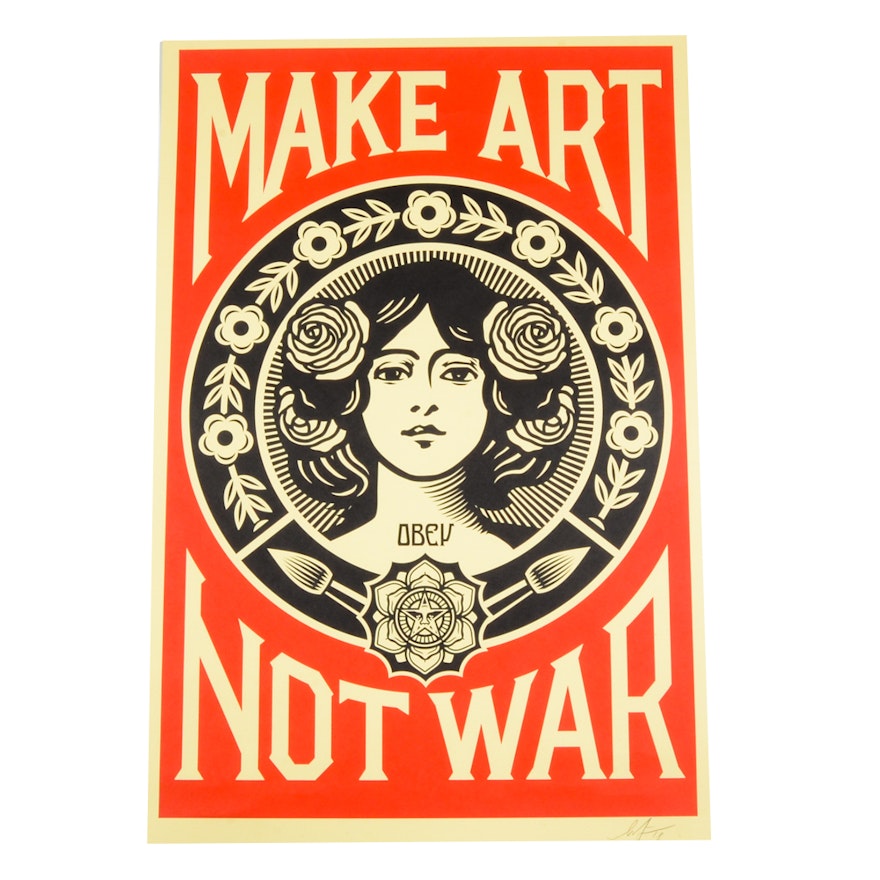 Shepard Fairey Signed Offset Print "Make Art Not War"