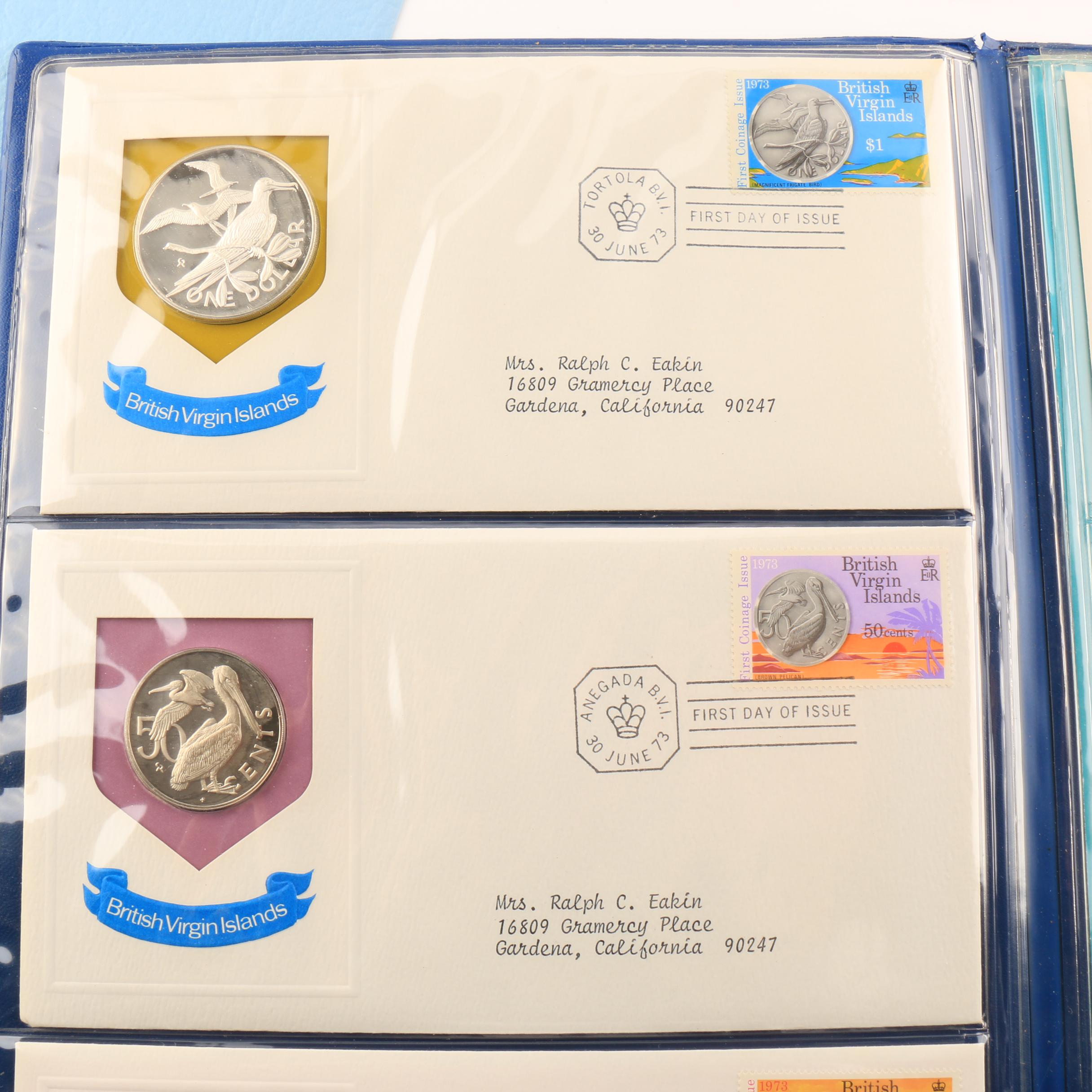 1973 British Virgin Islands 6 Piece Coin and Stamp Set with $1 Silver Coin