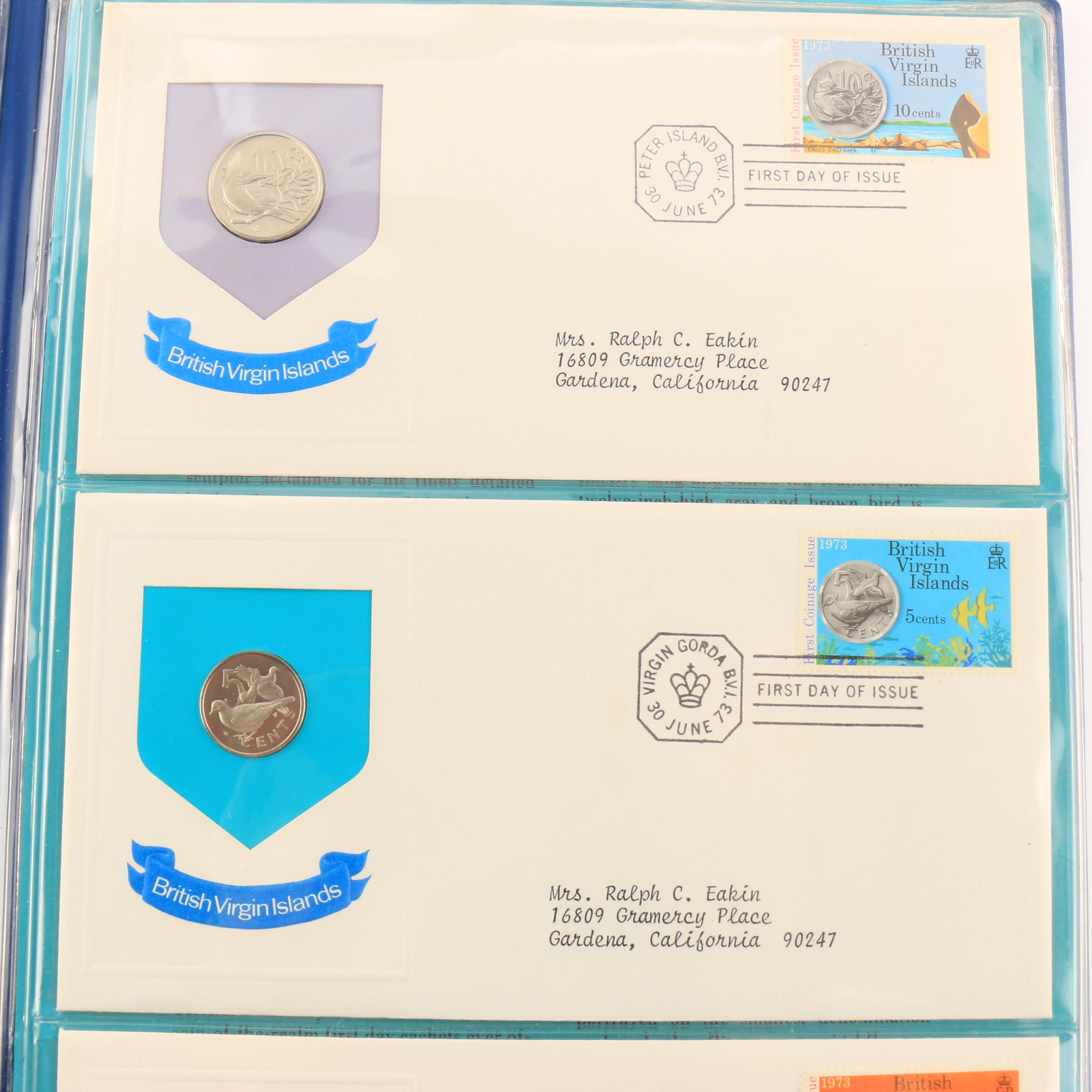 1973 British Virgin Islands 6 Piece Coin and Stamp Set with $1 Silver Coin