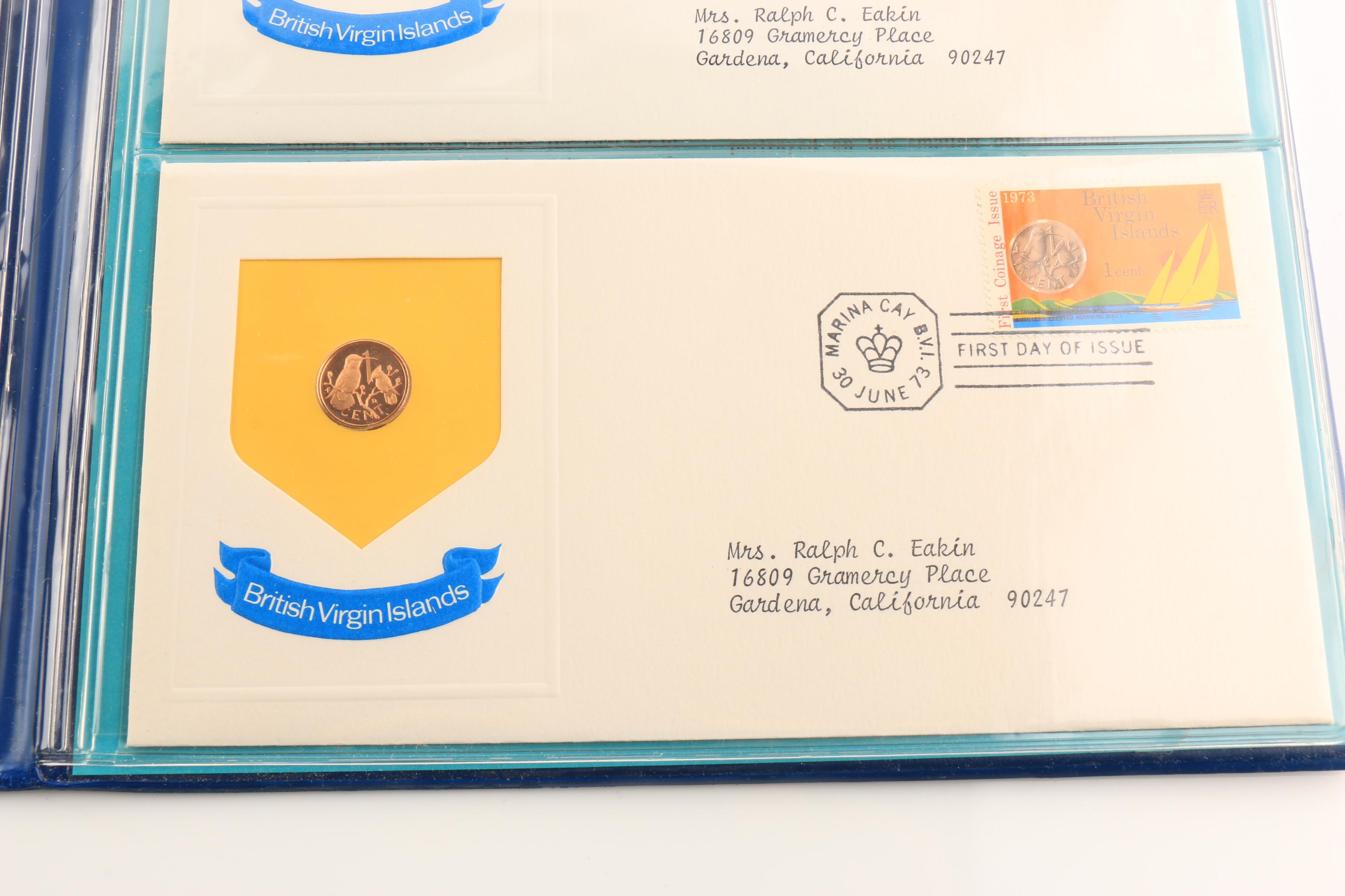 1973 British Virgin Islands 6 Piece Coin and Stamp Set with $1 Silver Coin