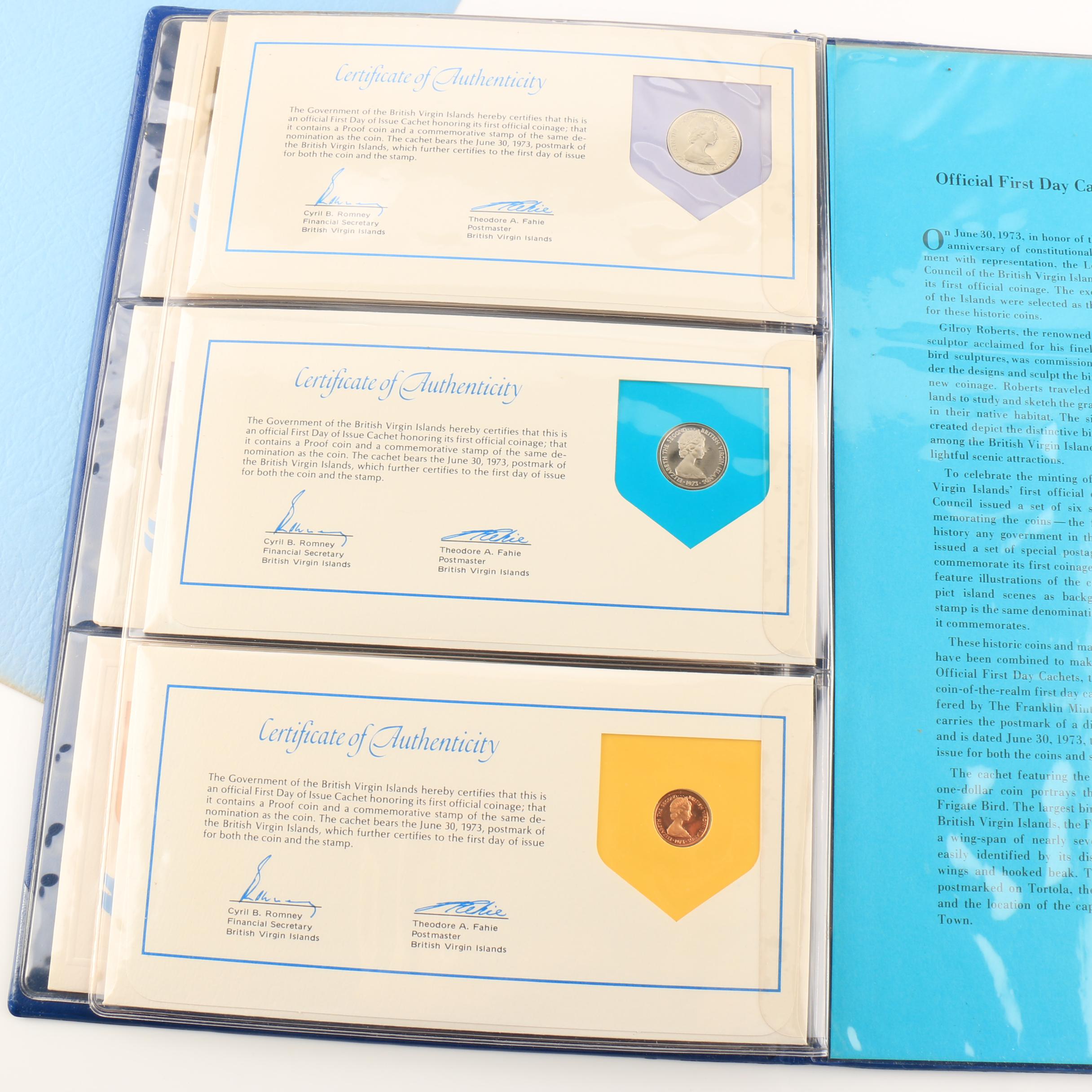 1973 British Virgin Islands 6 Piece Coin and Stamp Set with $1 Silver Coin