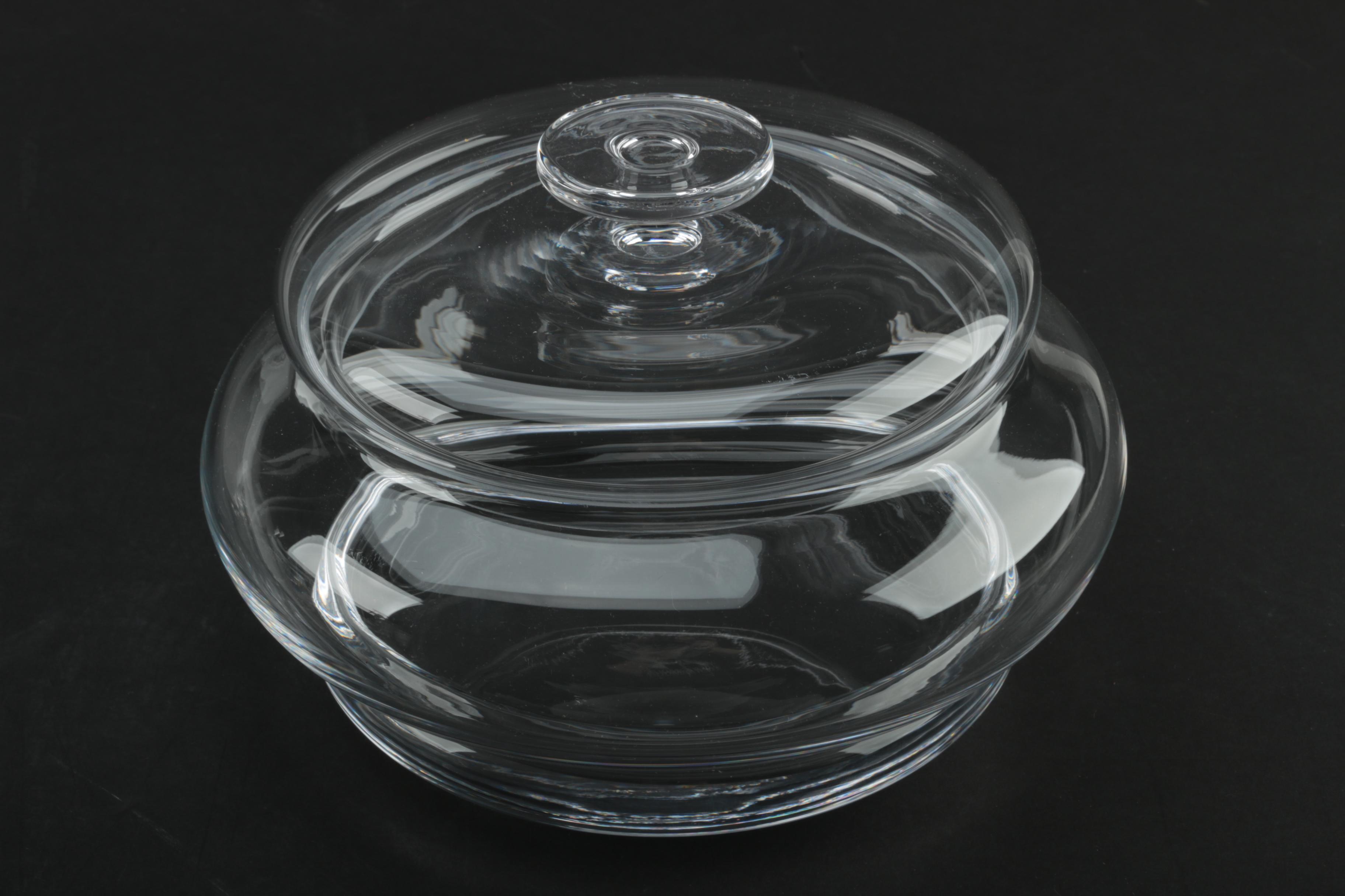 Glass Serveware Including Steuben Style Pedestal Bowl