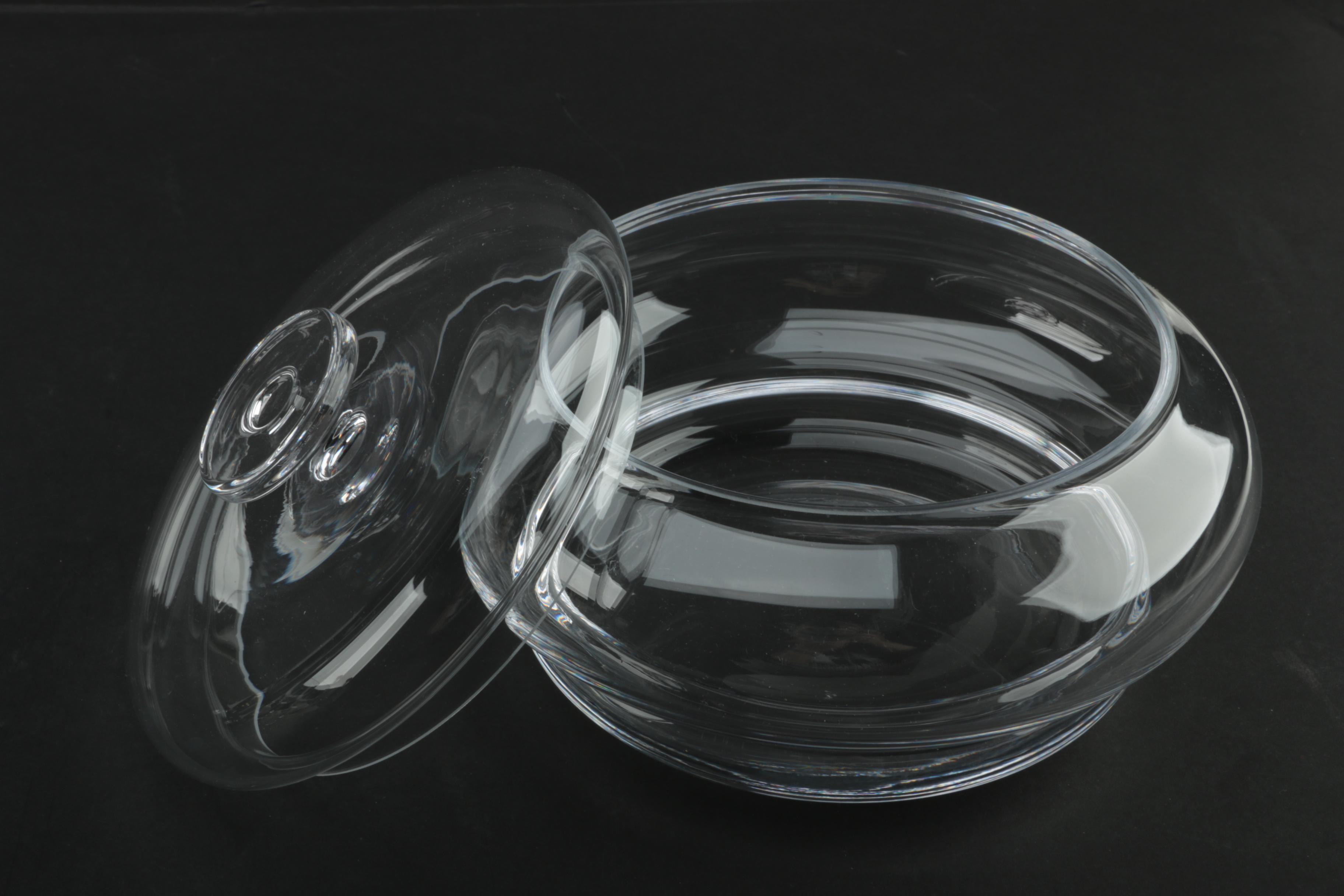 Glass Serveware Including Steuben Style Pedestal Bowl