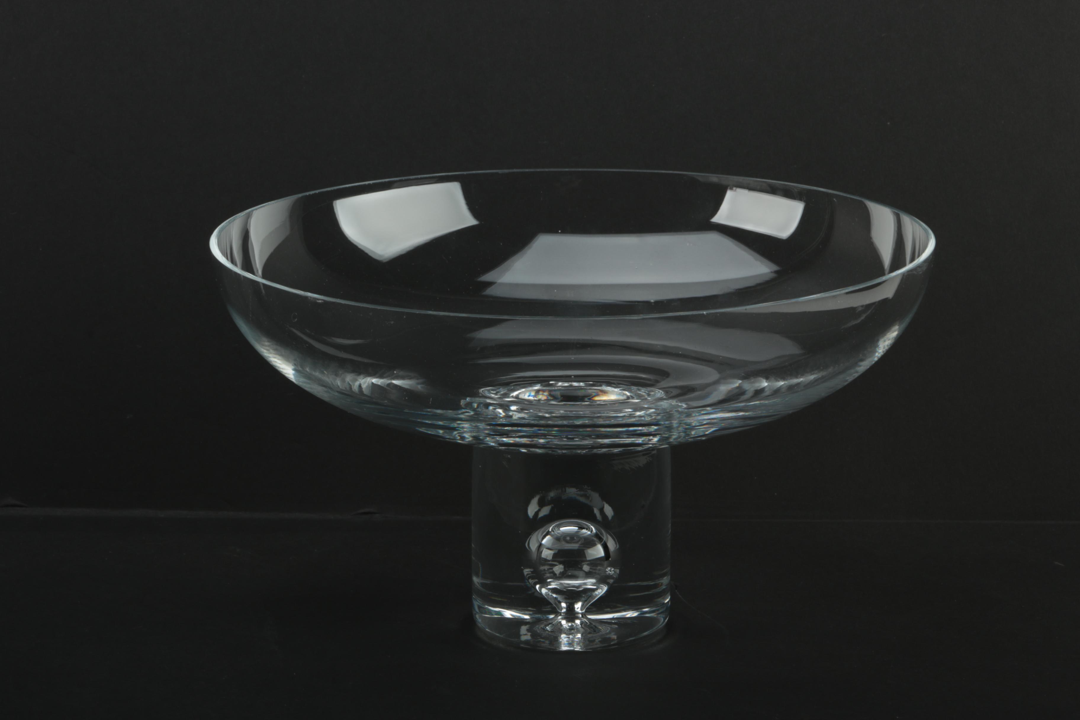 Glass Serveware Including Steuben Style Pedestal Bowl