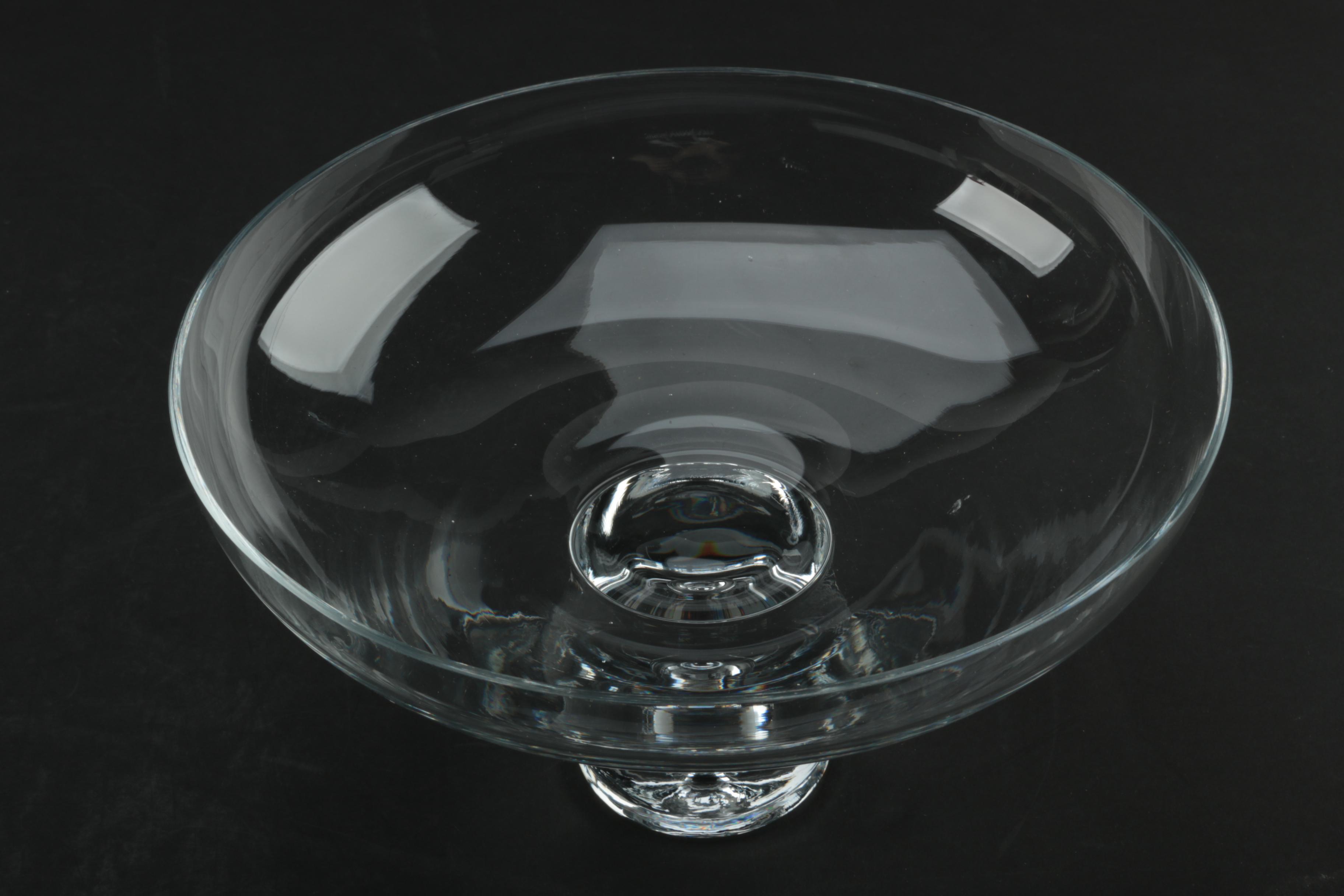 Glass Serveware Including Steuben Style Pedestal Bowl