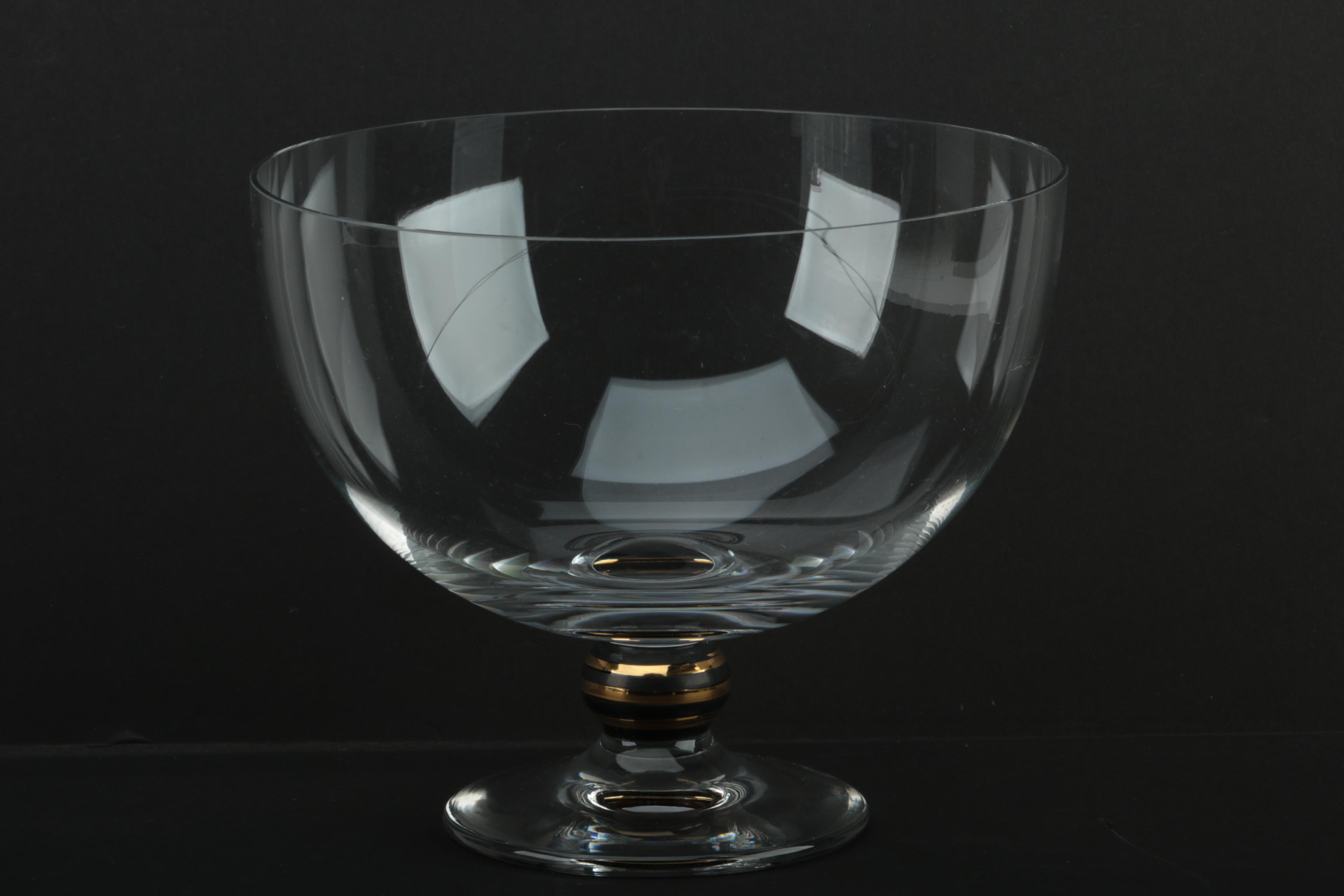 Glass Serveware Including Steuben Style Pedestal Bowl