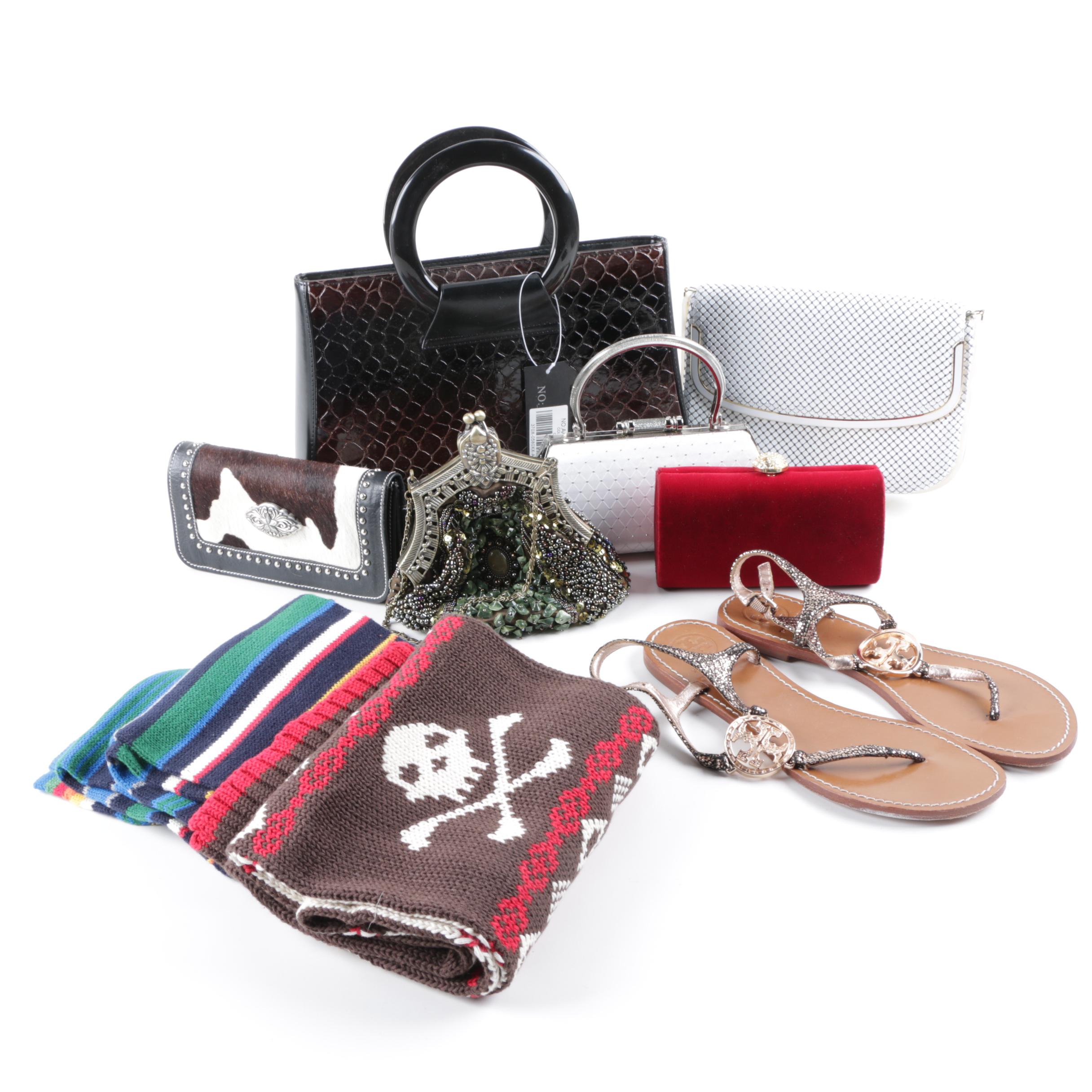 Tory Burch Sandals with Variety of Handbags, Scarves and Wallets
