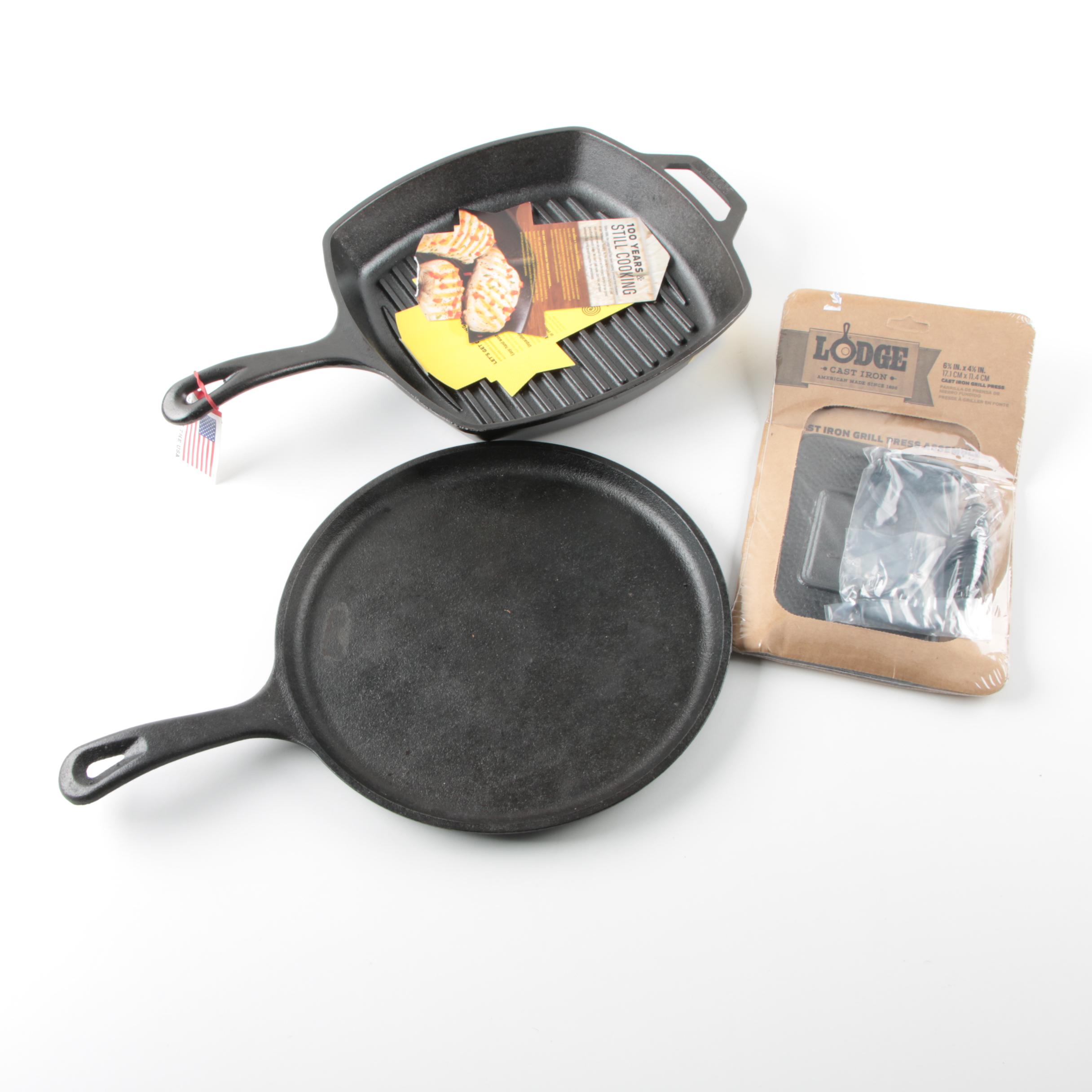 Lodge Cast Iron Grill Pan, Griddle and Grill Press