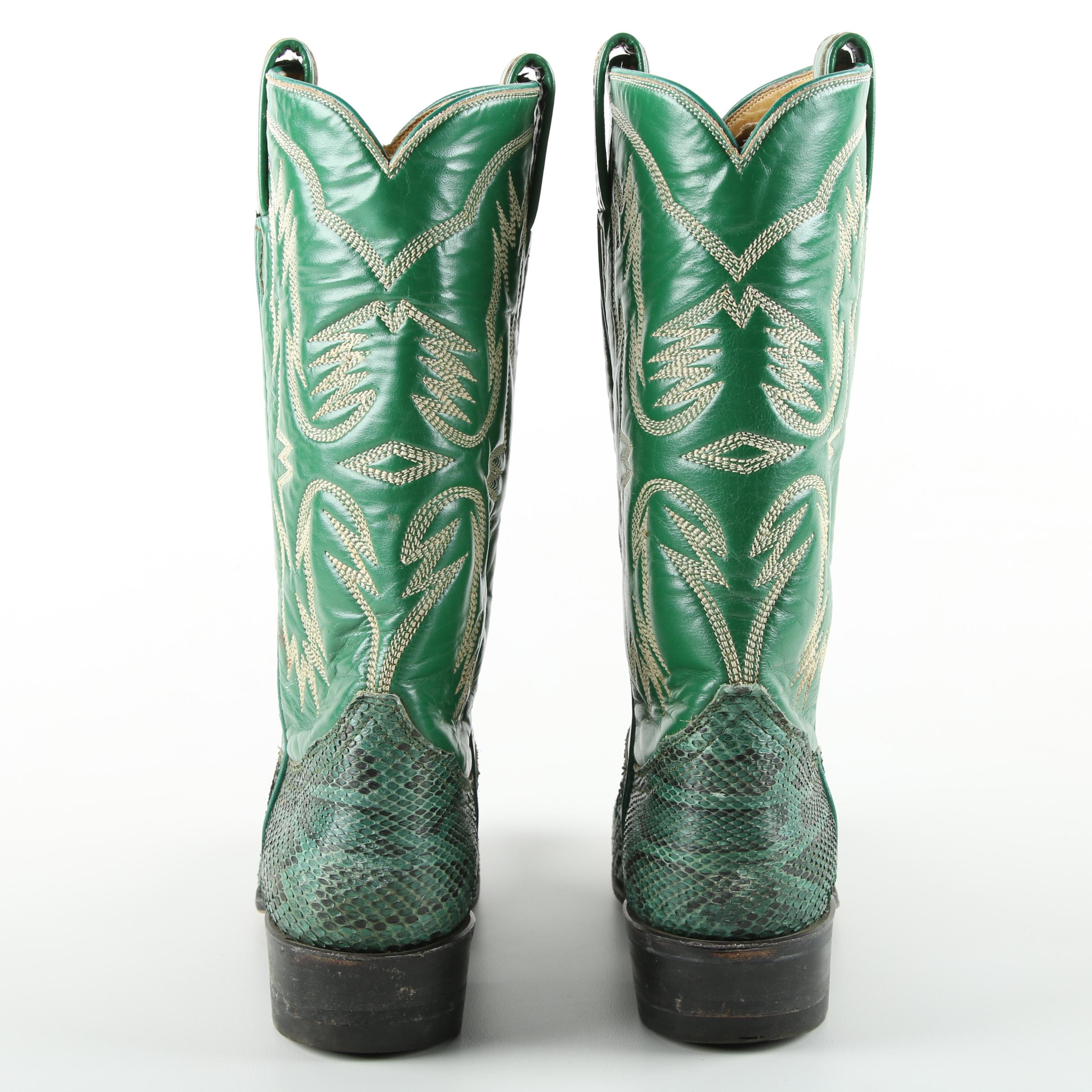Men's Vintage Tony Lama Green Python and Leather Cowboy Boots