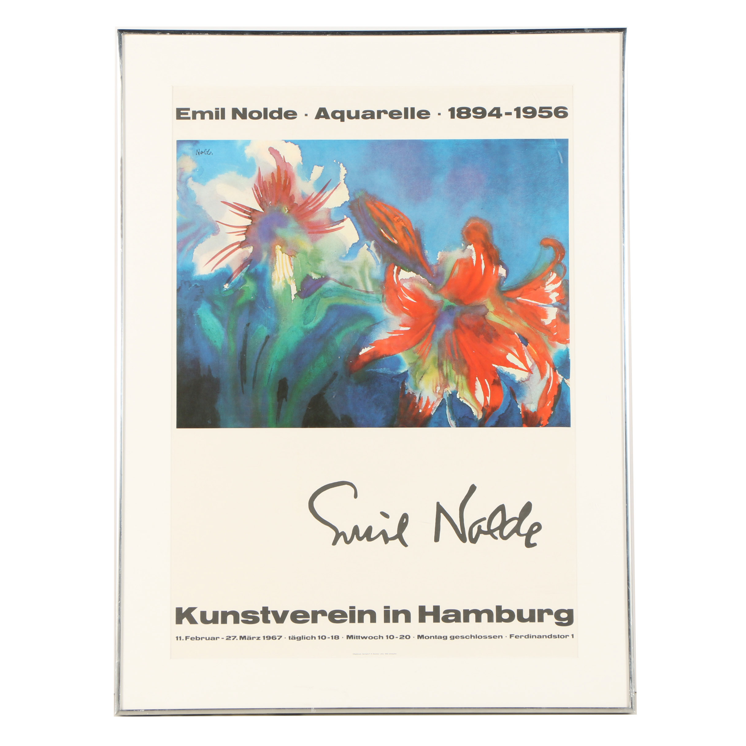Offset Lithograph Exhibition Poster After Emil Nolde "White and Red Amaryllis"