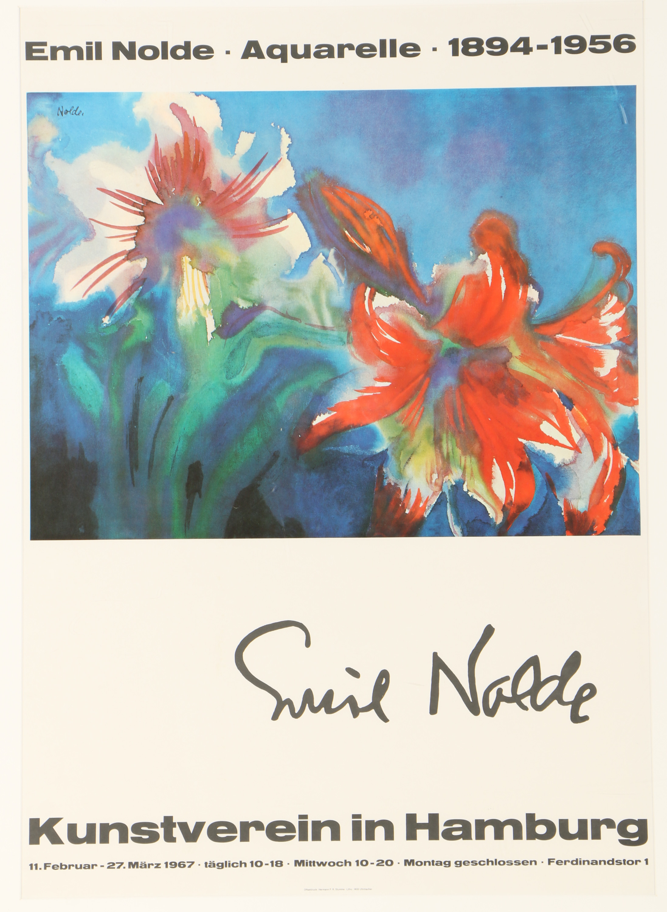 Offset Lithograph Exhibition Poster After Emil Nolde "White and Red Amaryllis"
