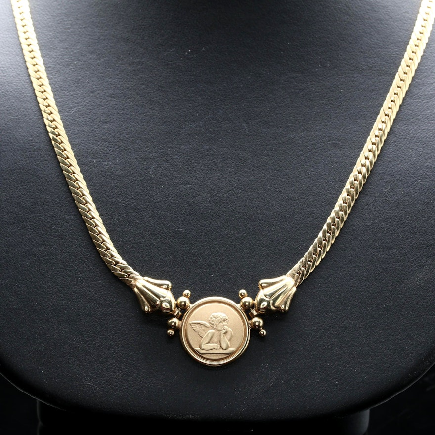 14K Yellow Gold Cherub Necklace