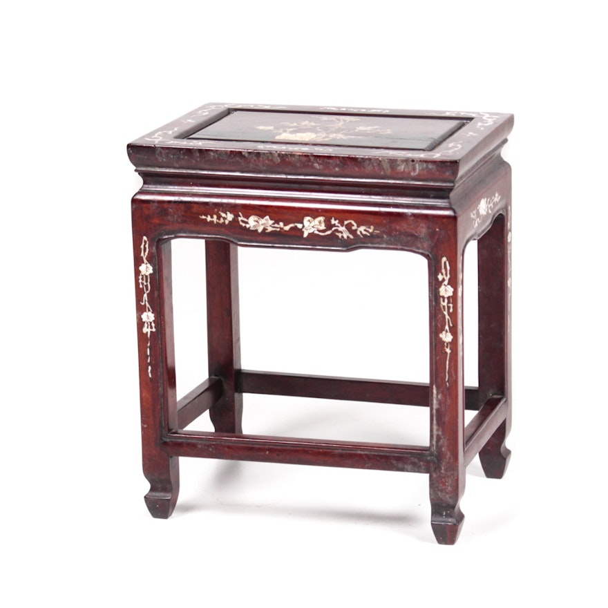 Chinese Red Gum Table with Mother of Pearl Inlay