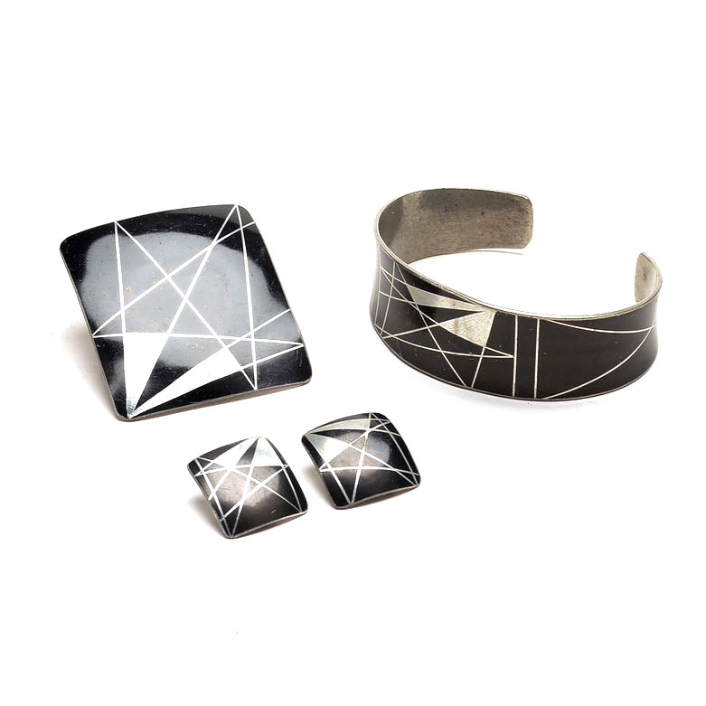 Jorgen Jensen "128" Pewter and Enamel Jewelry Set