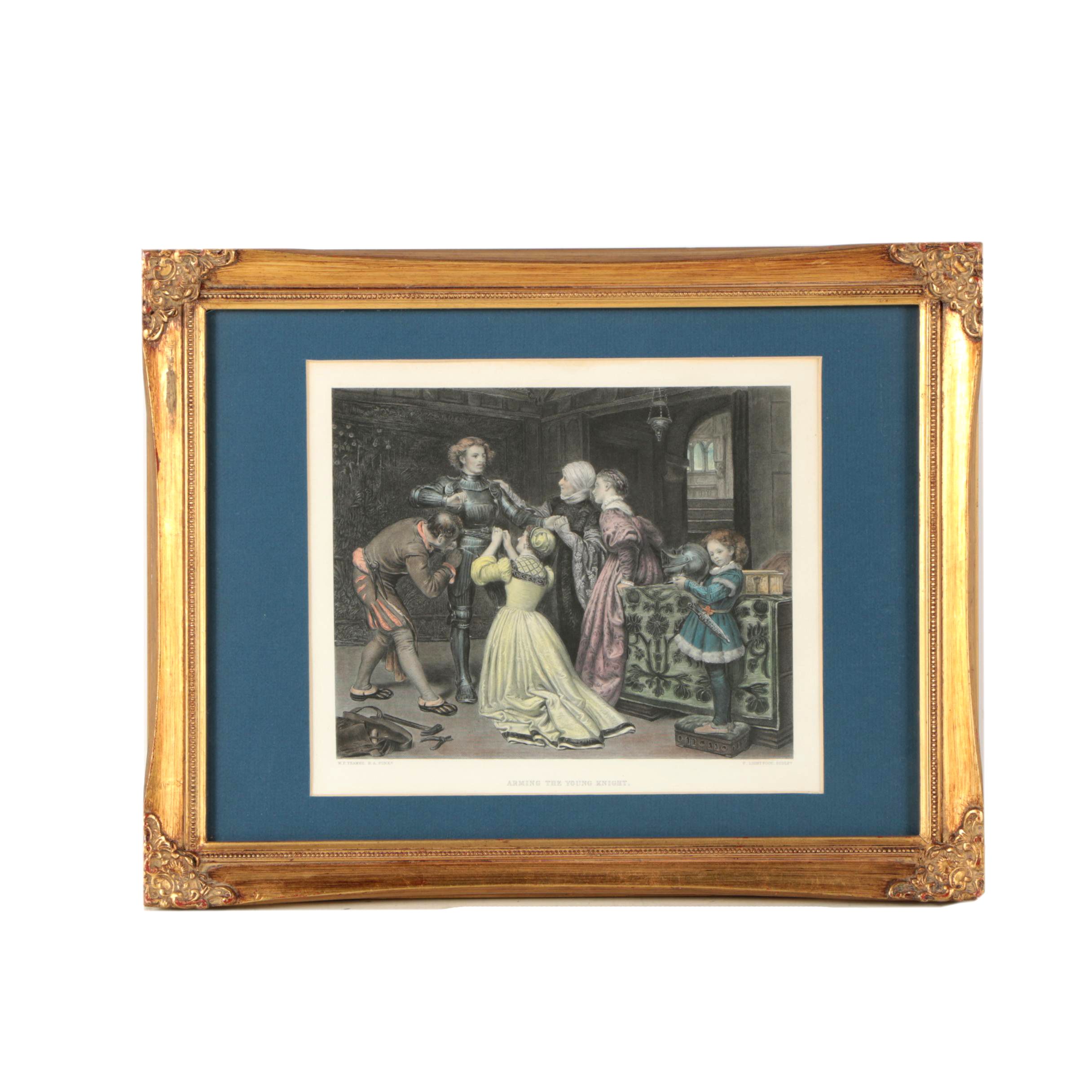 Hand Colored Intaglio Print After Yeames and Lightfoot "Arming the Young Knight"
