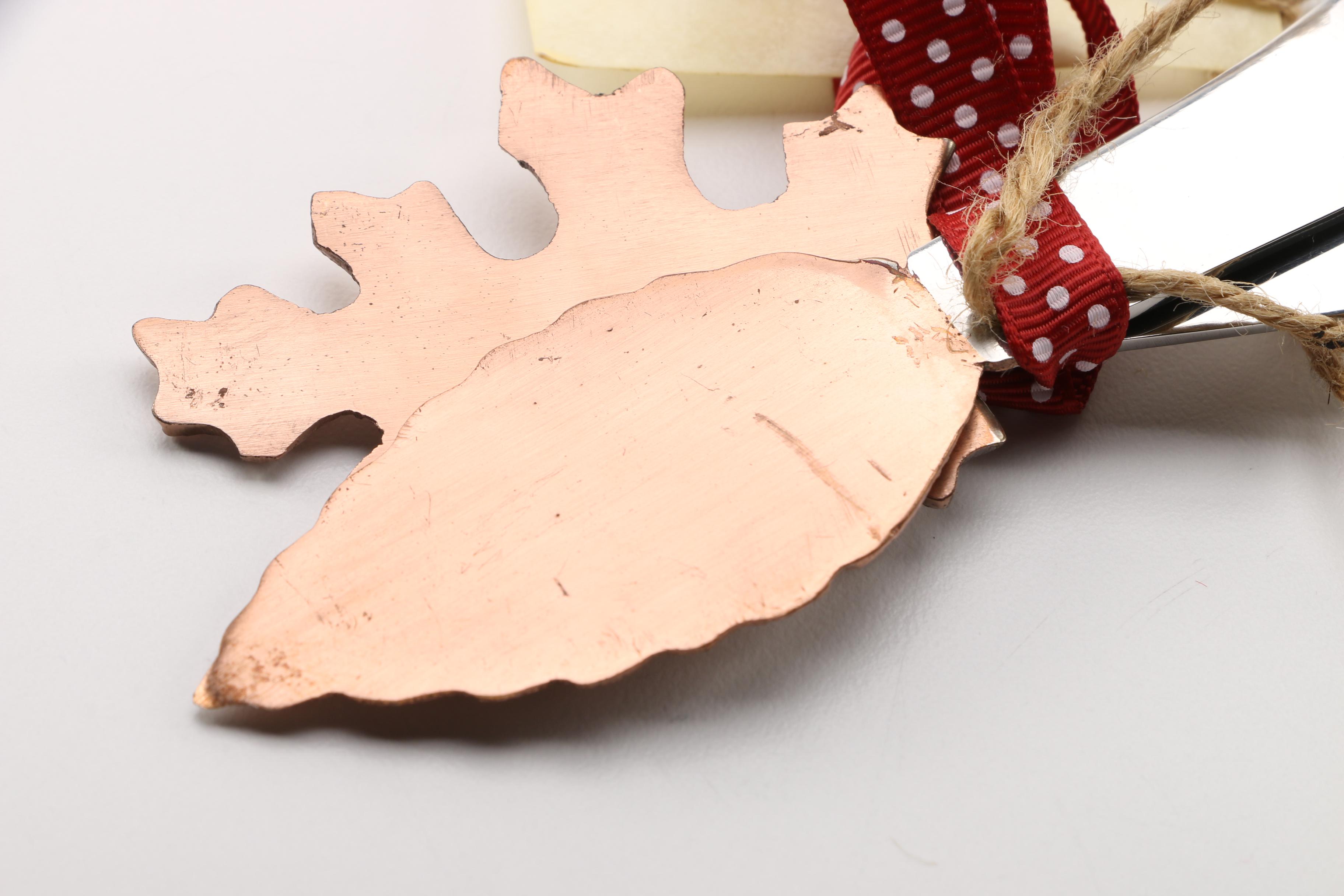 Italian Arte Legno Natural Wood Cheese Board and Copper Leaf Canape Knives