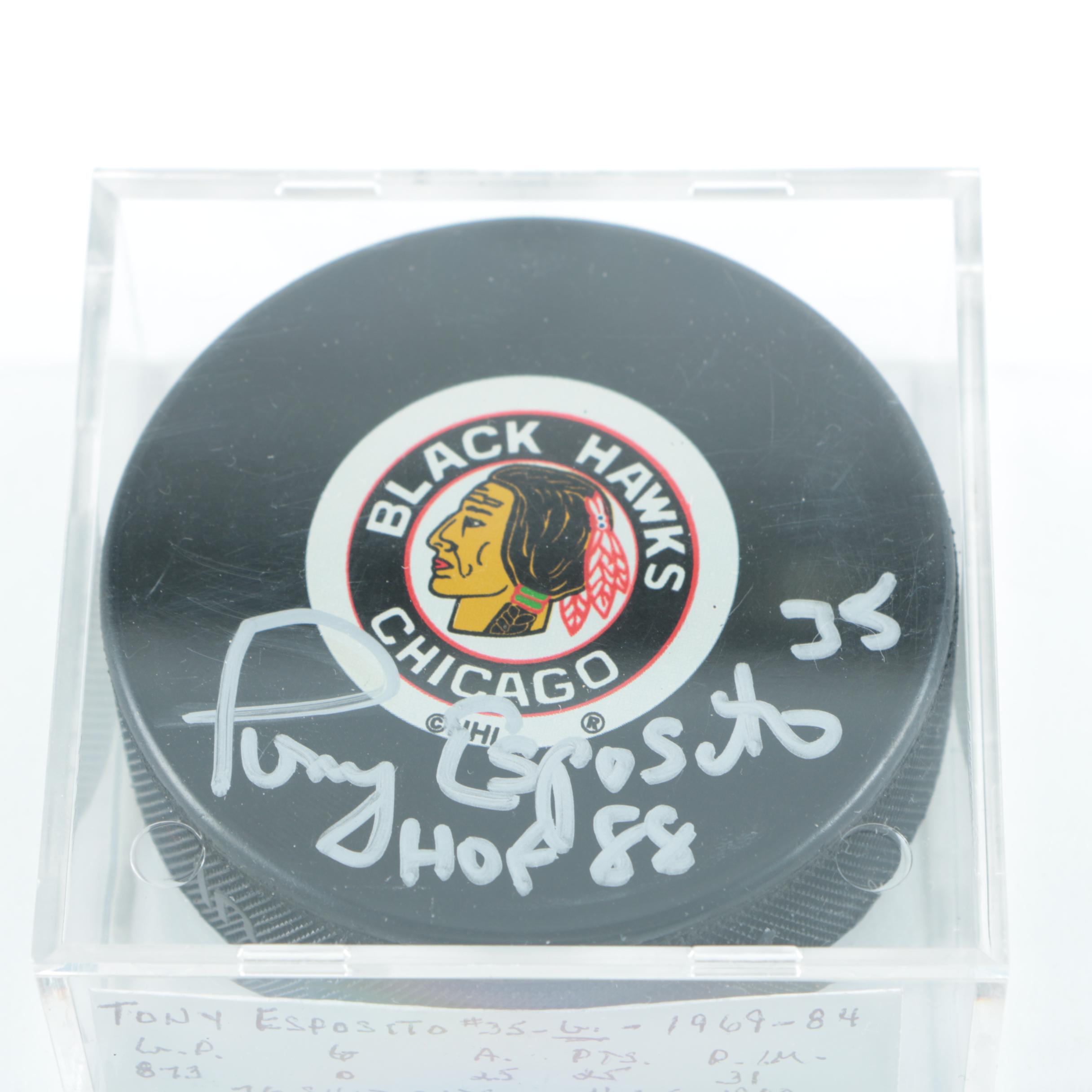 Autographed Tony Esposito Chicago Blackhawks Hockey Puck