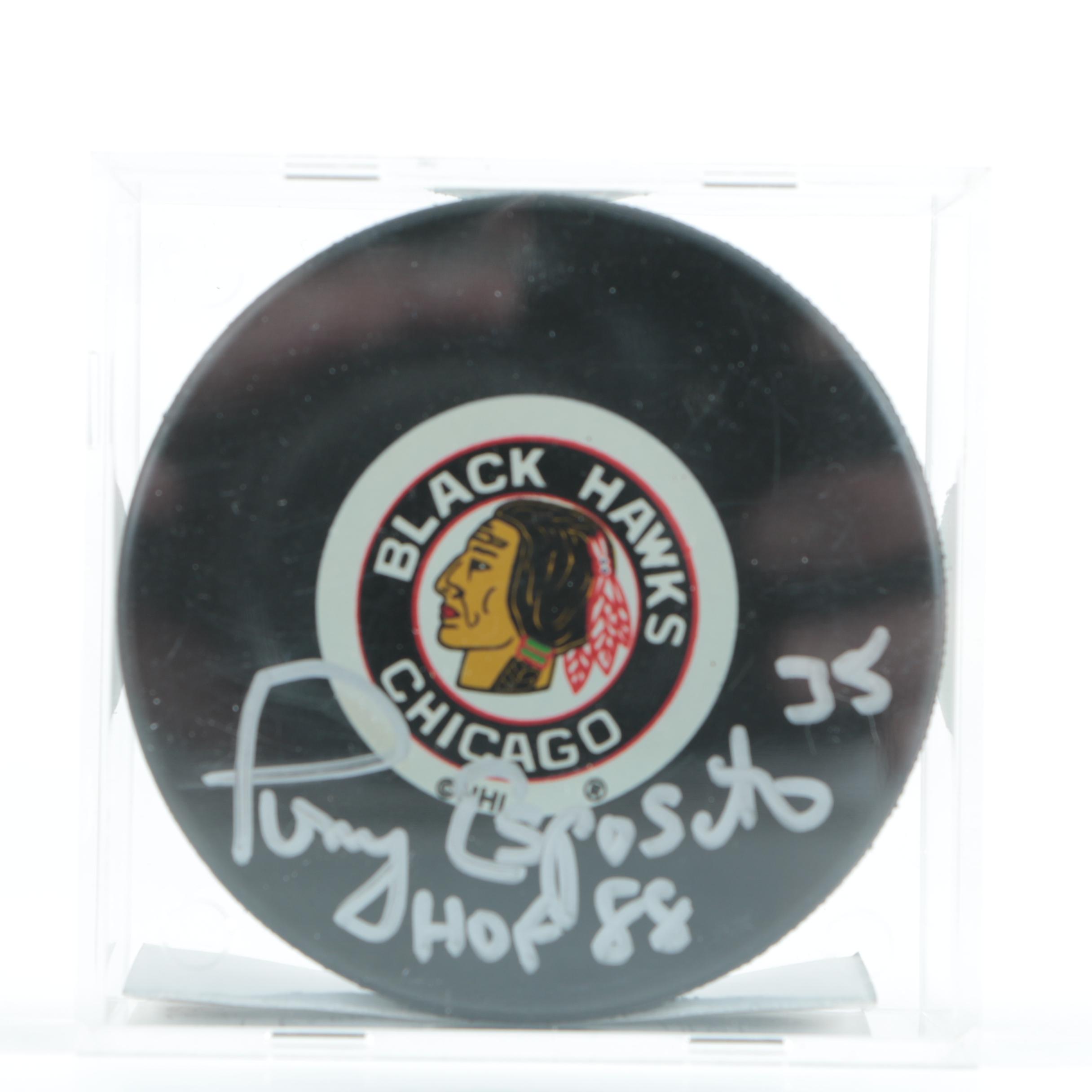 Autographed Tony Esposito Chicago Blackhawks Hockey Puck