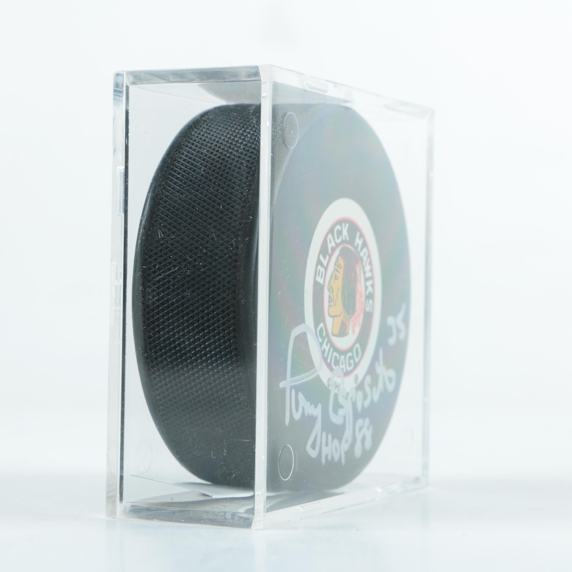 Autographed Tony Esposito Chicago Blackhawks Hockey Puck