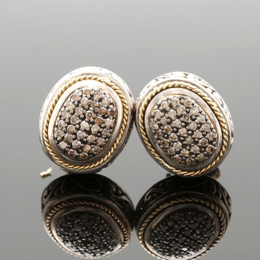 Effy Sterling Silver and 18K Yellow Gold Diamond Earrings