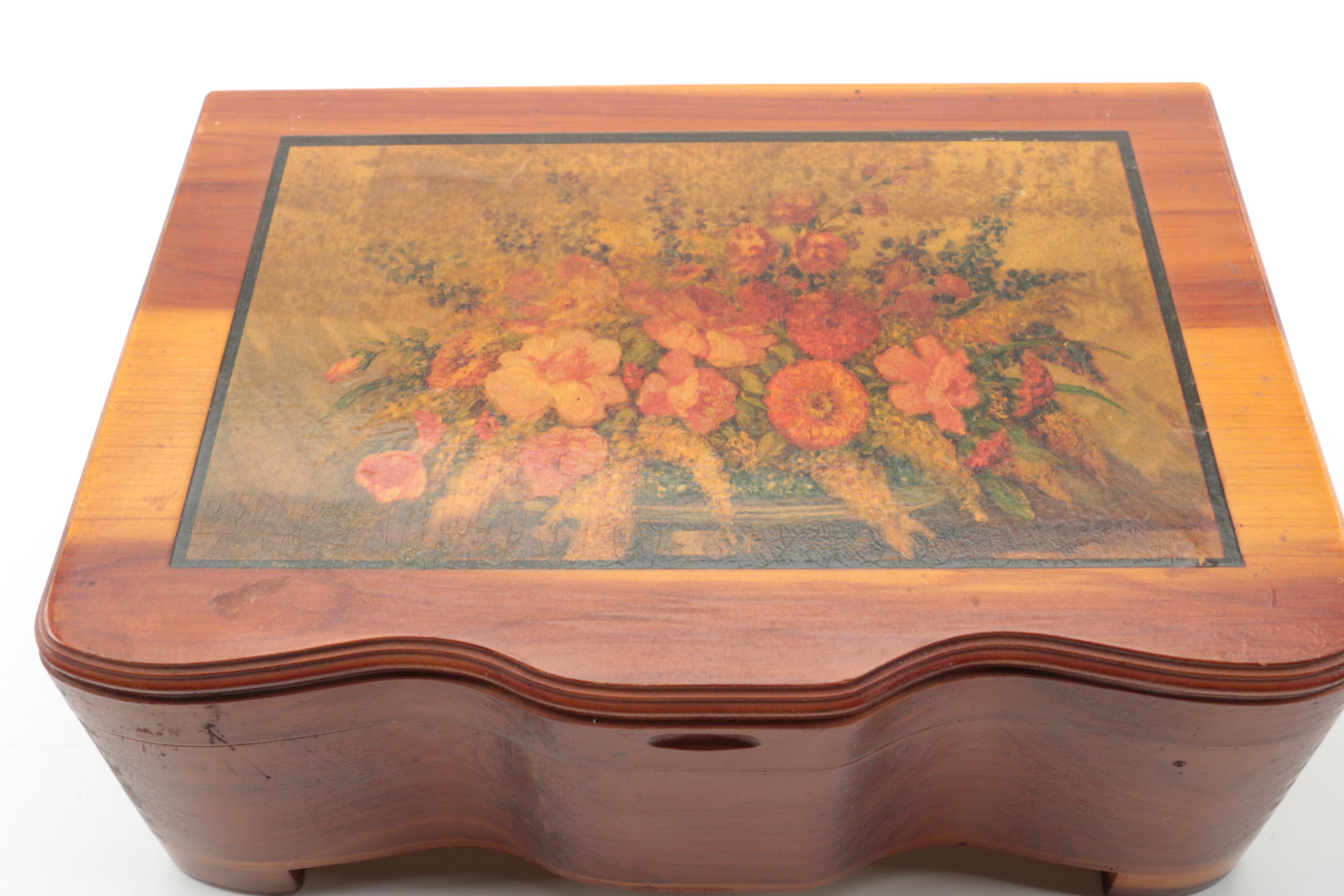 Vintage Inlaid Barton's Bonbonniere Candy Box with Wooden Boxes