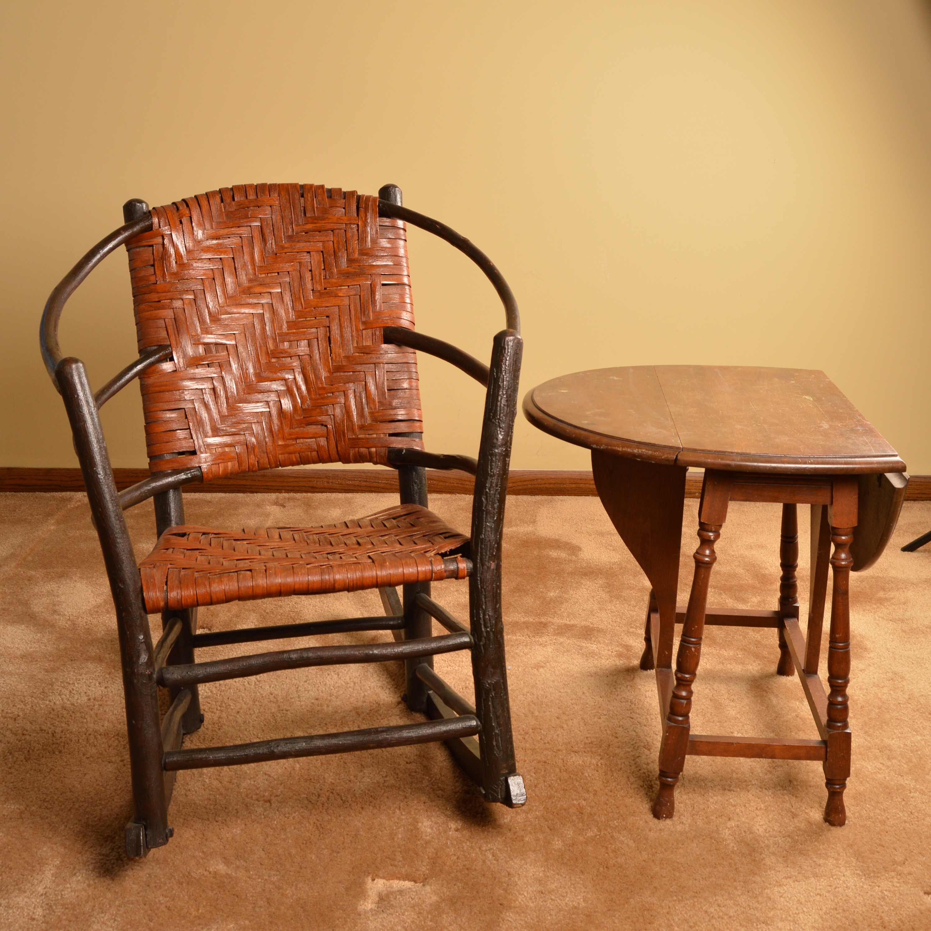 Vintage Rocking Chair and Drop Leaf Side Table
