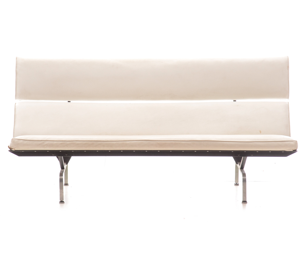 Mid Century Modern White Vinyl Sofa