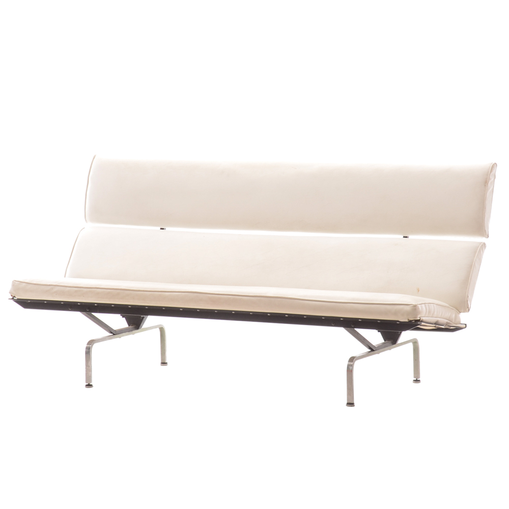 Mid Century Modern White Vinyl Sofa