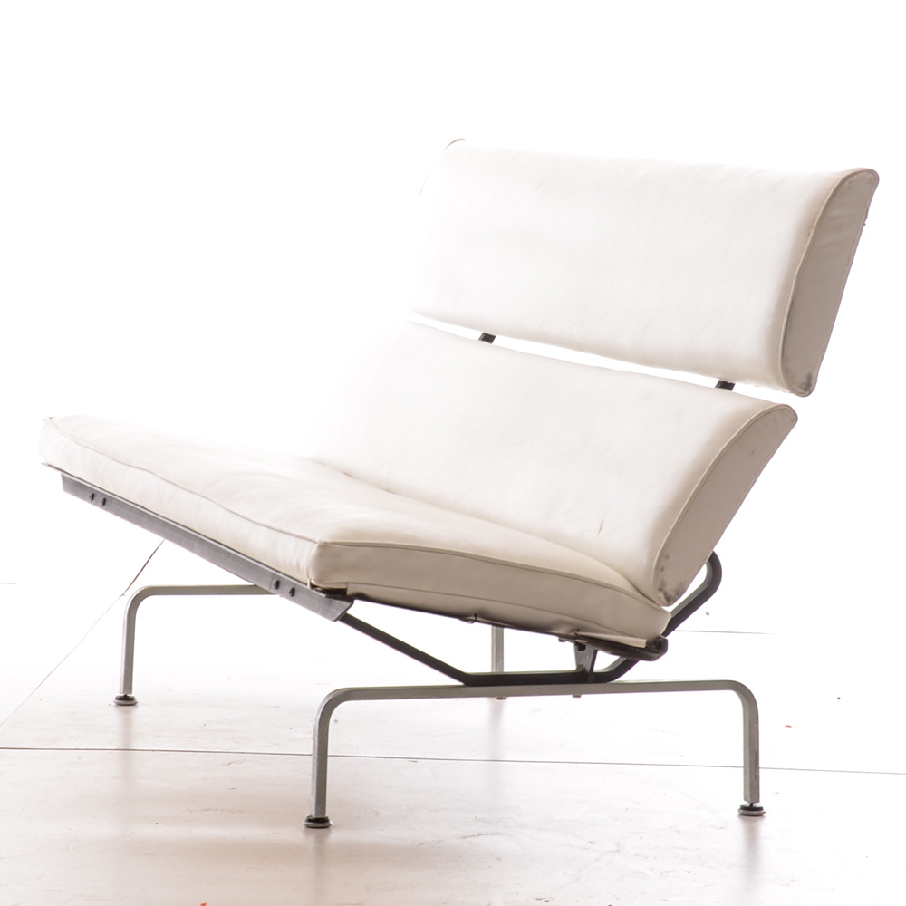 Mid Century Modern White Vinyl Sofa