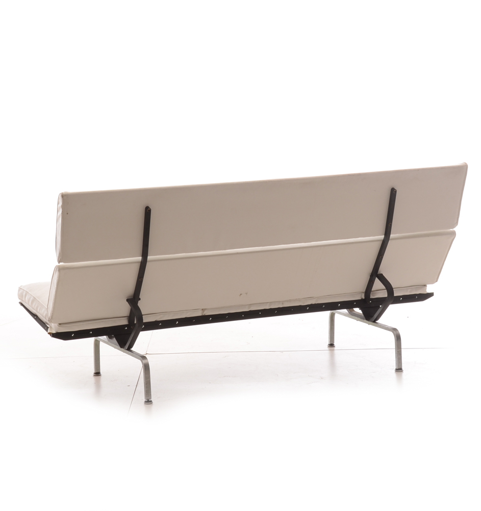 Mid Century Modern White Vinyl Sofa