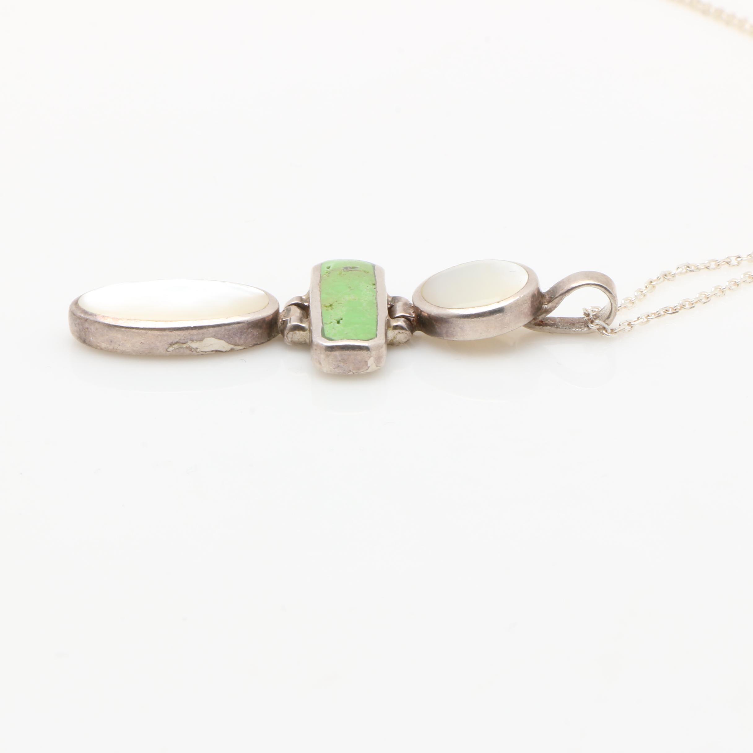 Sterling Silver Bracelets and Necklace Including Gaspeite and Clarence Bailon