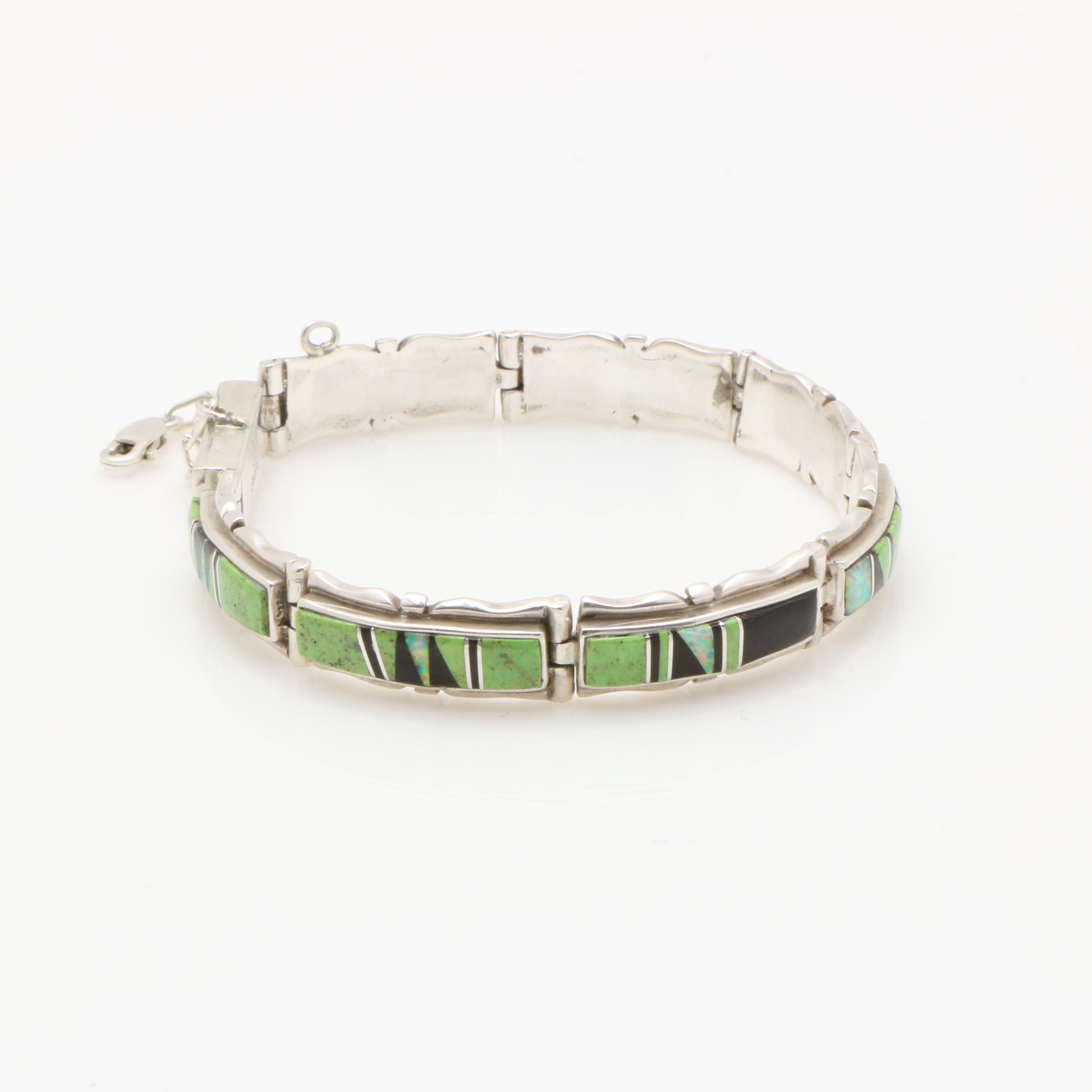 Sterling Silver Bracelets and Necklace Including Gaspeite and Clarence Bailon