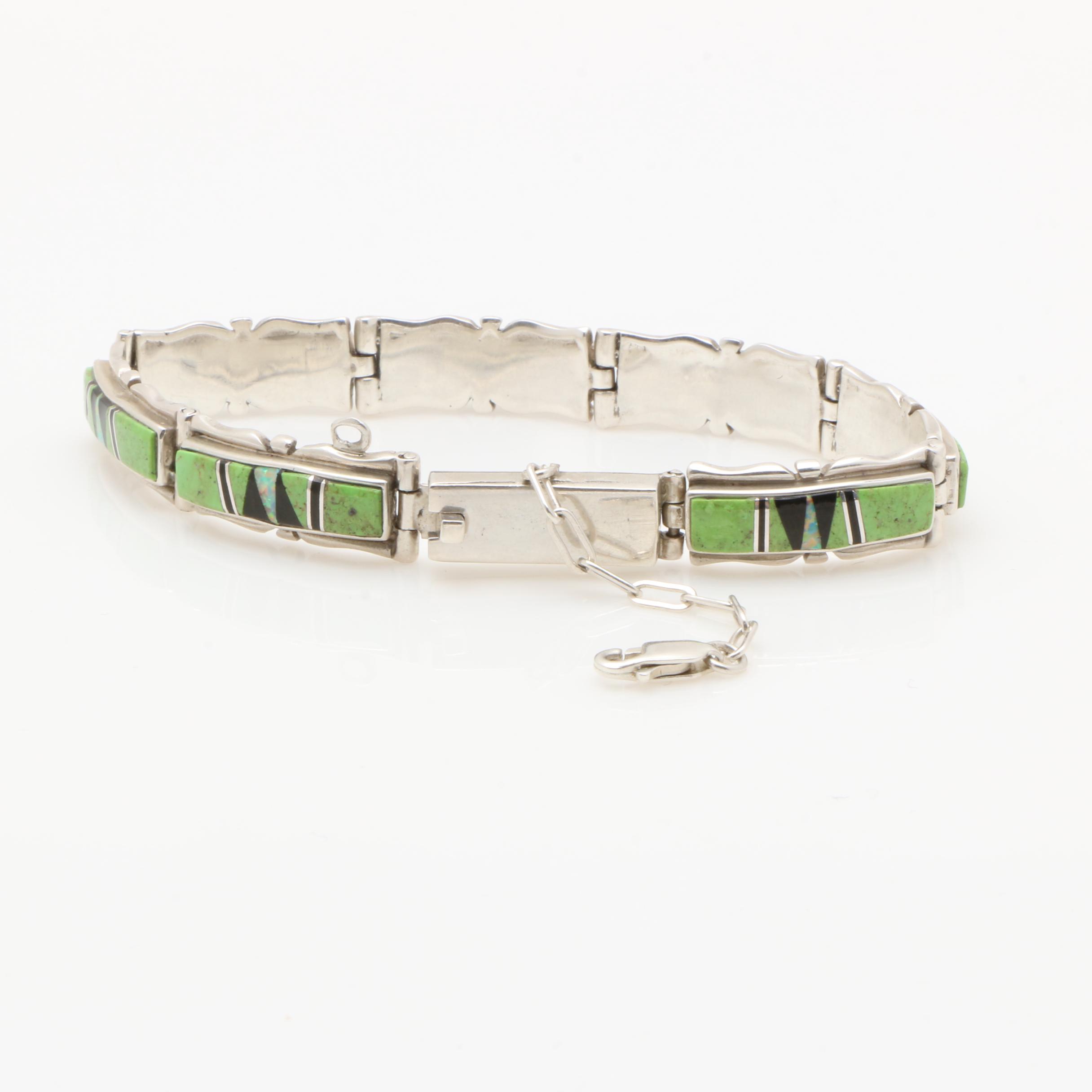 Sterling Silver Bracelets and Necklace Including Gaspeite and Clarence Bailon