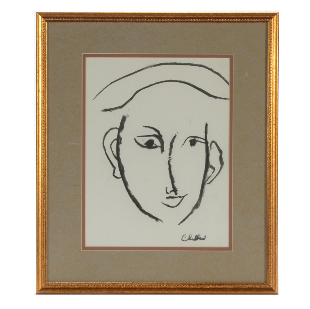 Paul Chidlaw Original Charcoal Portrait Drawing