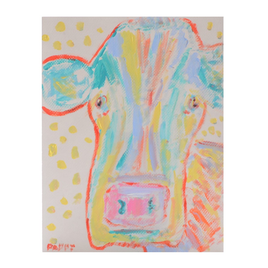 Pappy B. Primitive Outsider Acrylic Painting "Constance the Cow"