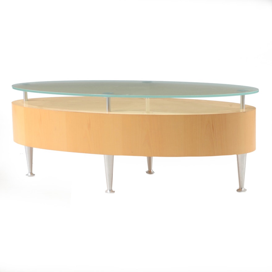 Contemporary Oval Glass Top Coffee Table