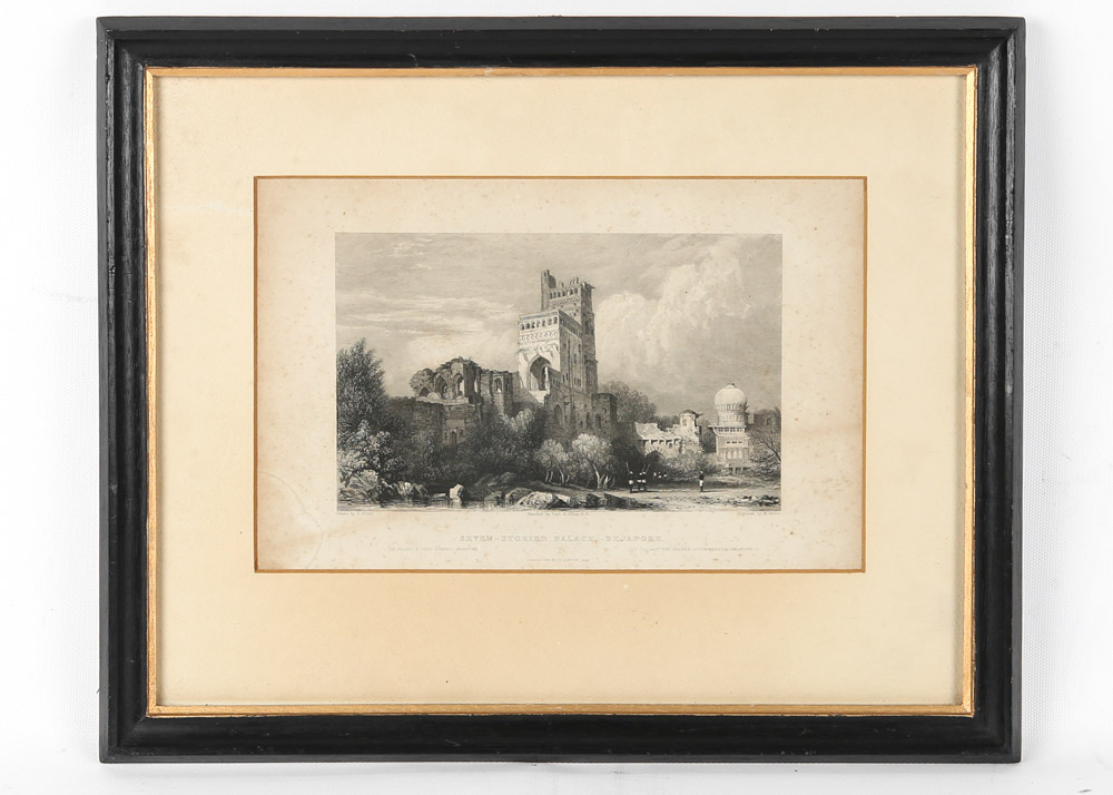 19th Century Engravings "Seven-Storied Palace, Bejapore" and "Jahara Baug, Agra"