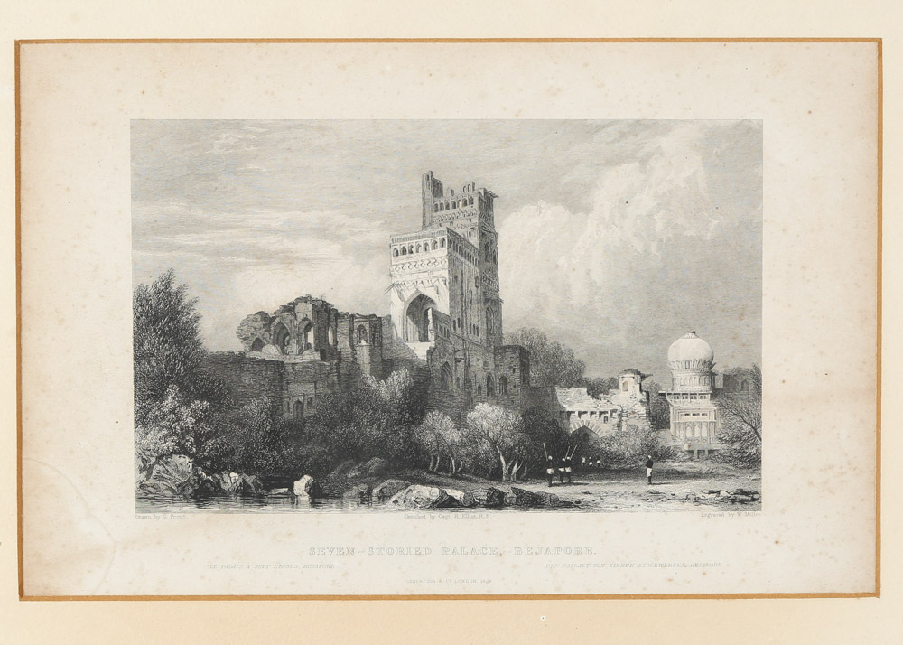 19th Century Engravings "Seven-Storied Palace, Bejapore" and "Jahara Baug, Agra"