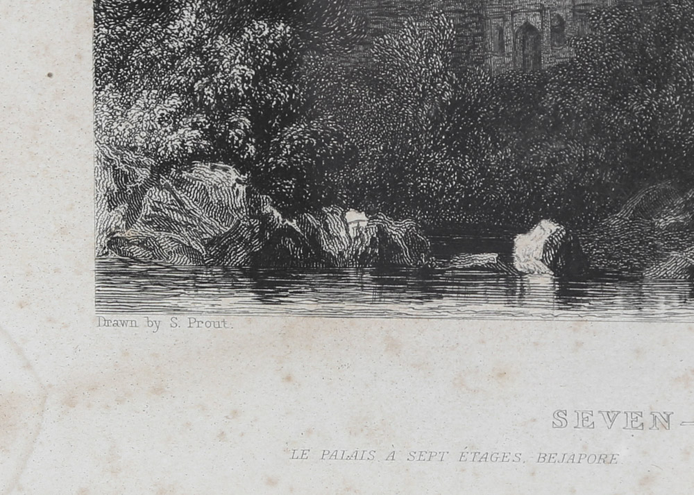 19th Century Engravings "Seven-Storied Palace, Bejapore" and "Jahara Baug, Agra"