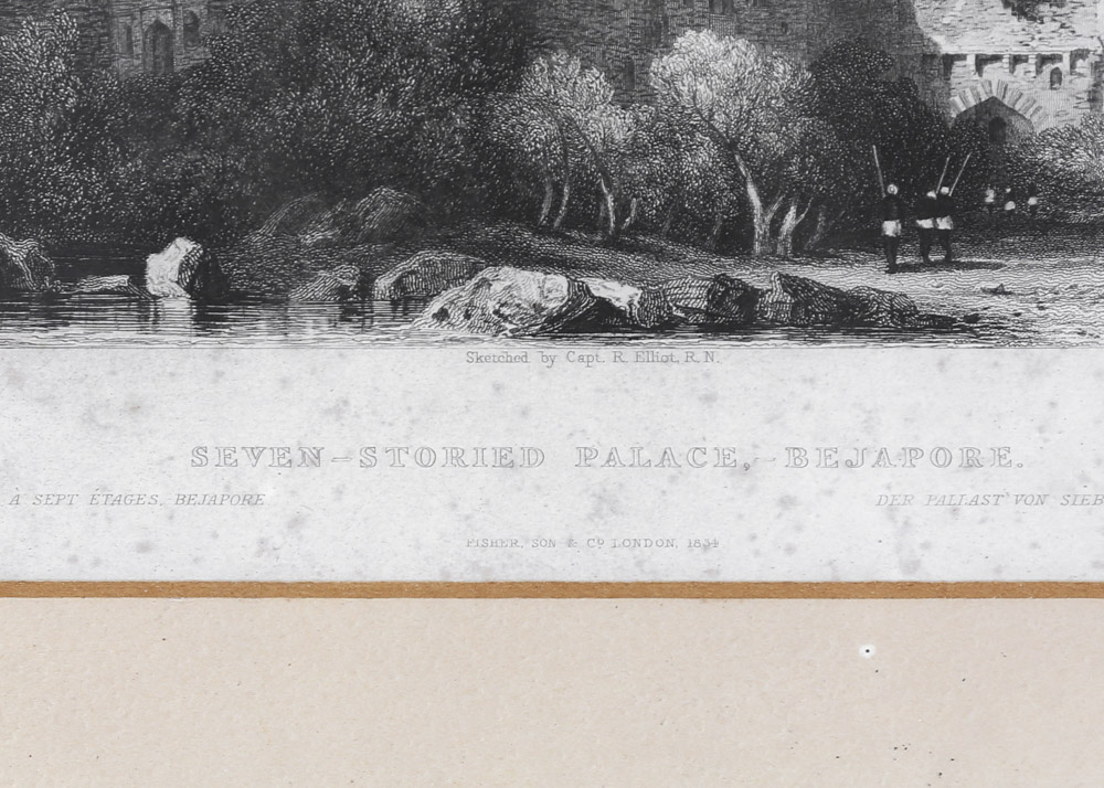 19th Century Engravings "Seven-Storied Palace, Bejapore" and "Jahara Baug, Agra"
