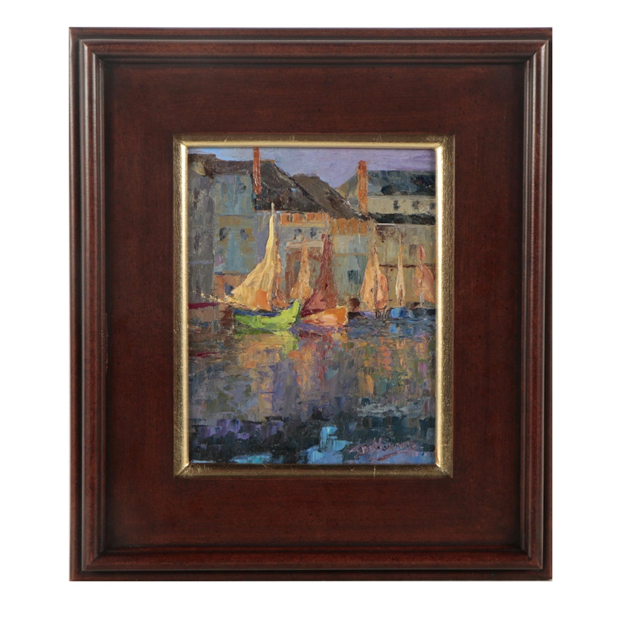 James Baldoumas Oil Painting "Sailboats in a Harbor"