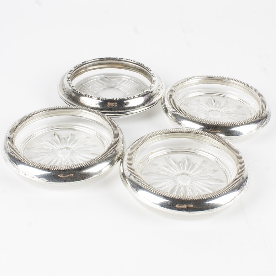 Crown Sterling Silver Rimmed Glass Coasters