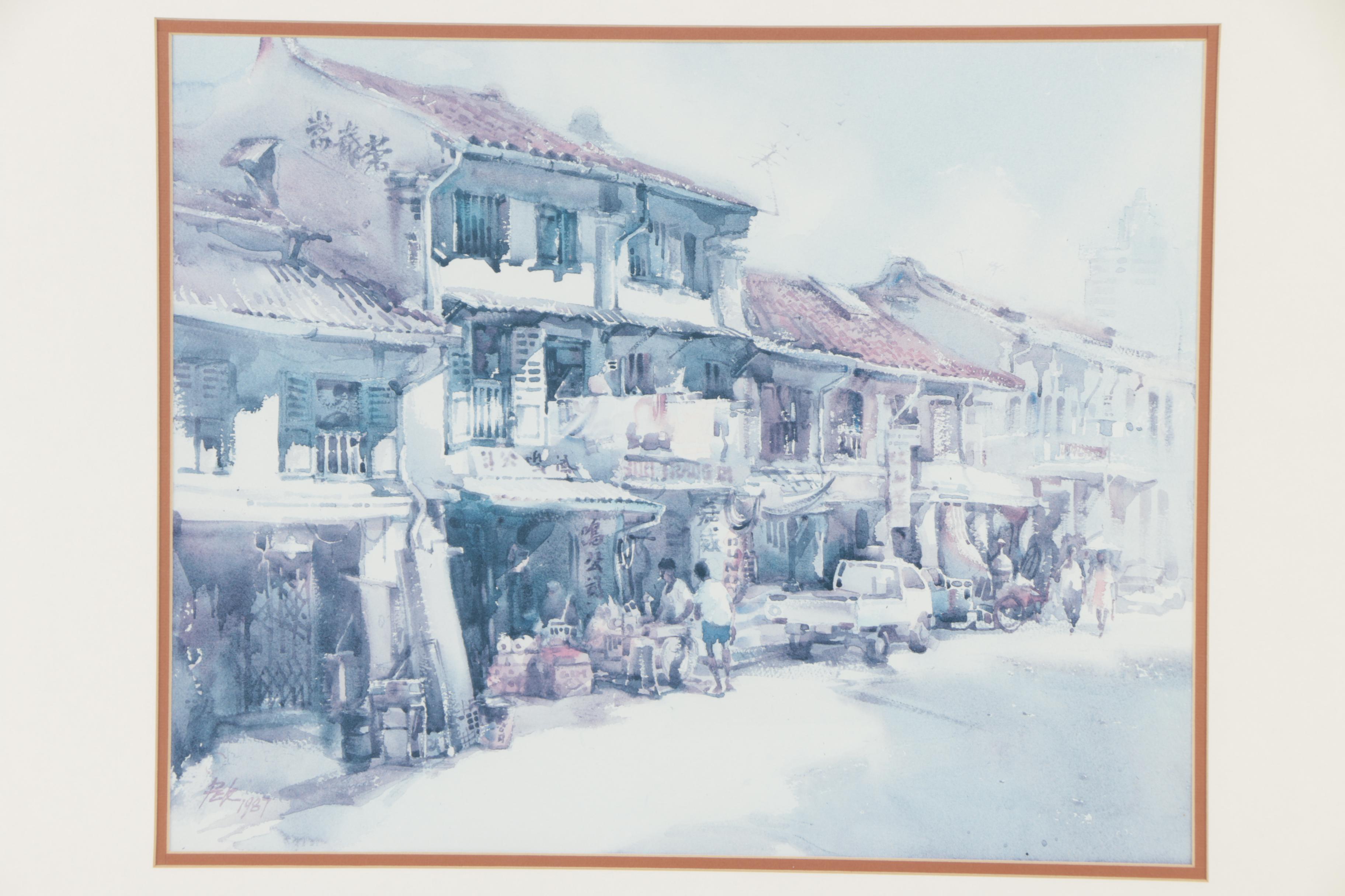 Offset Lithograph After Pek of Street Scene