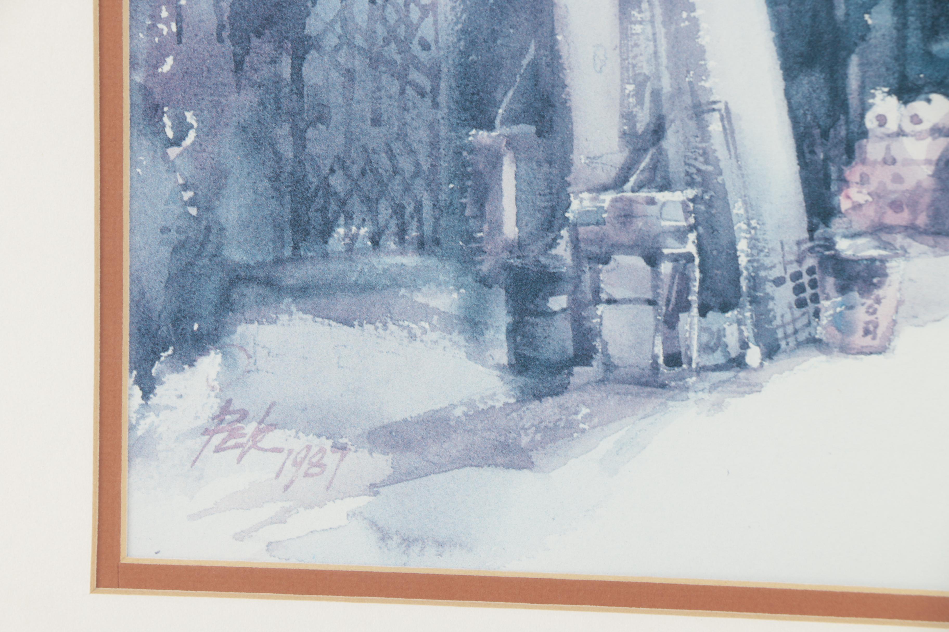 Offset Lithograph After Pek of Street Scene