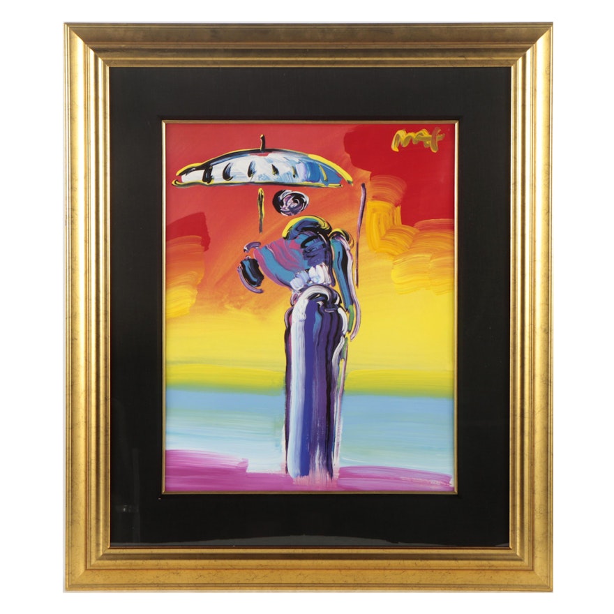 Peter Max Embellished Offset Lithograph "Umbrella Man with Cane"